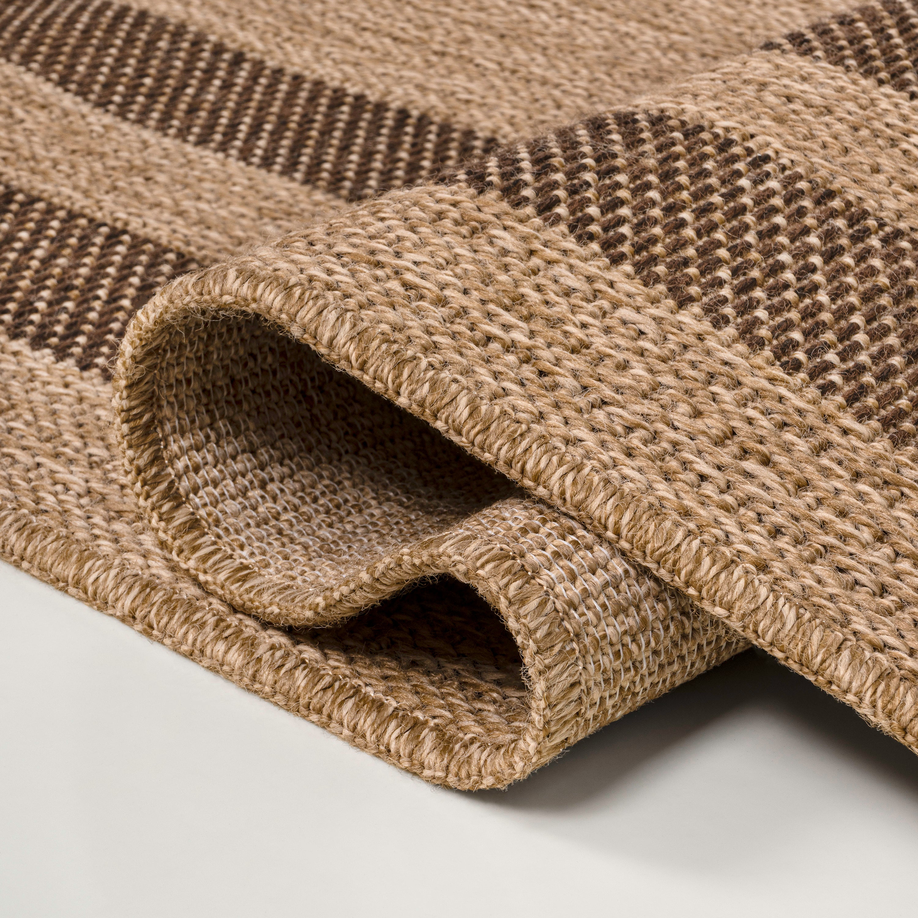 Frenzy Easy Jute Minimalist Boho Inset Border Indoor/Outdoor Area Rug