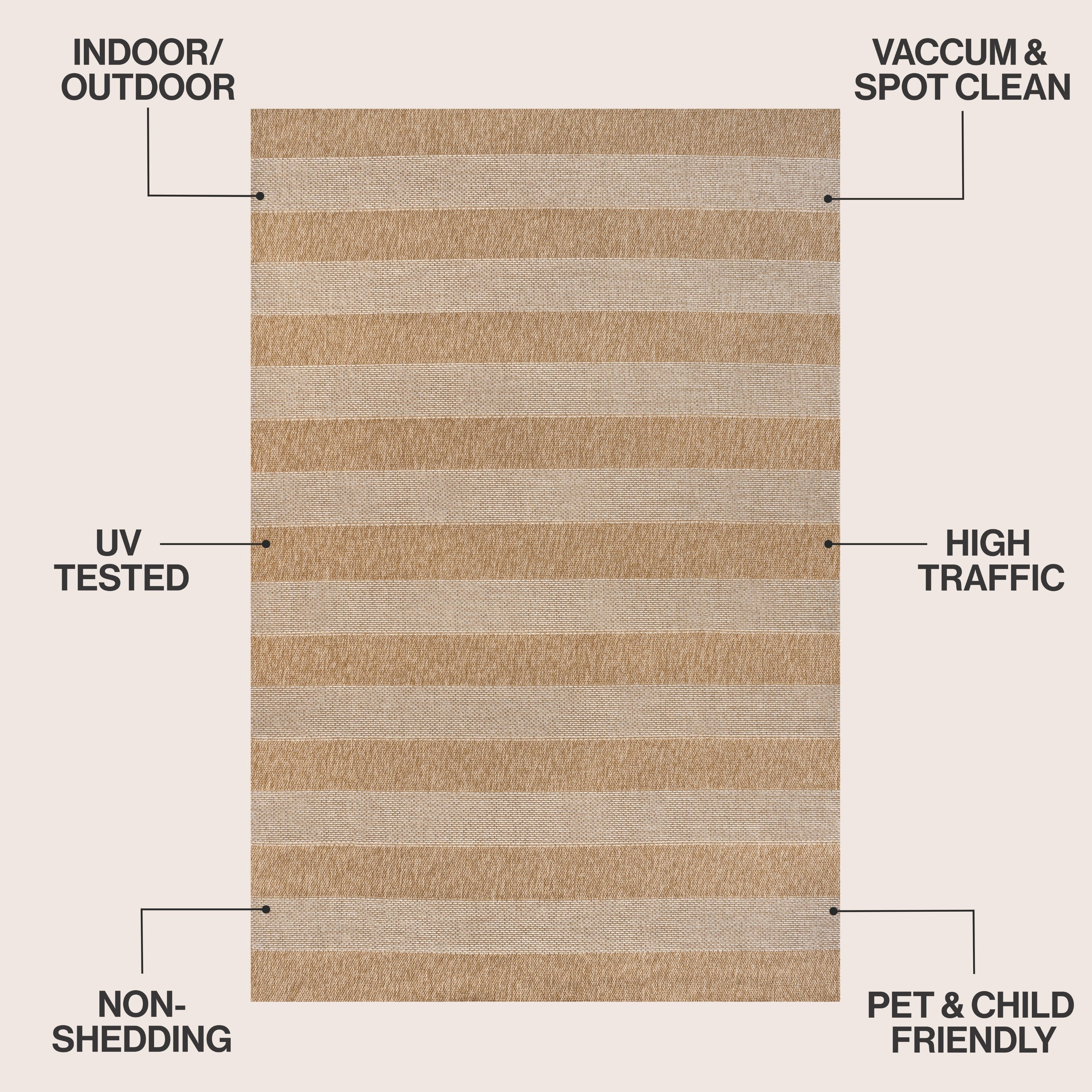 Sutton Easy Jute Modern Geometric Boho Stripe Indoor/Outdoor Area Rug