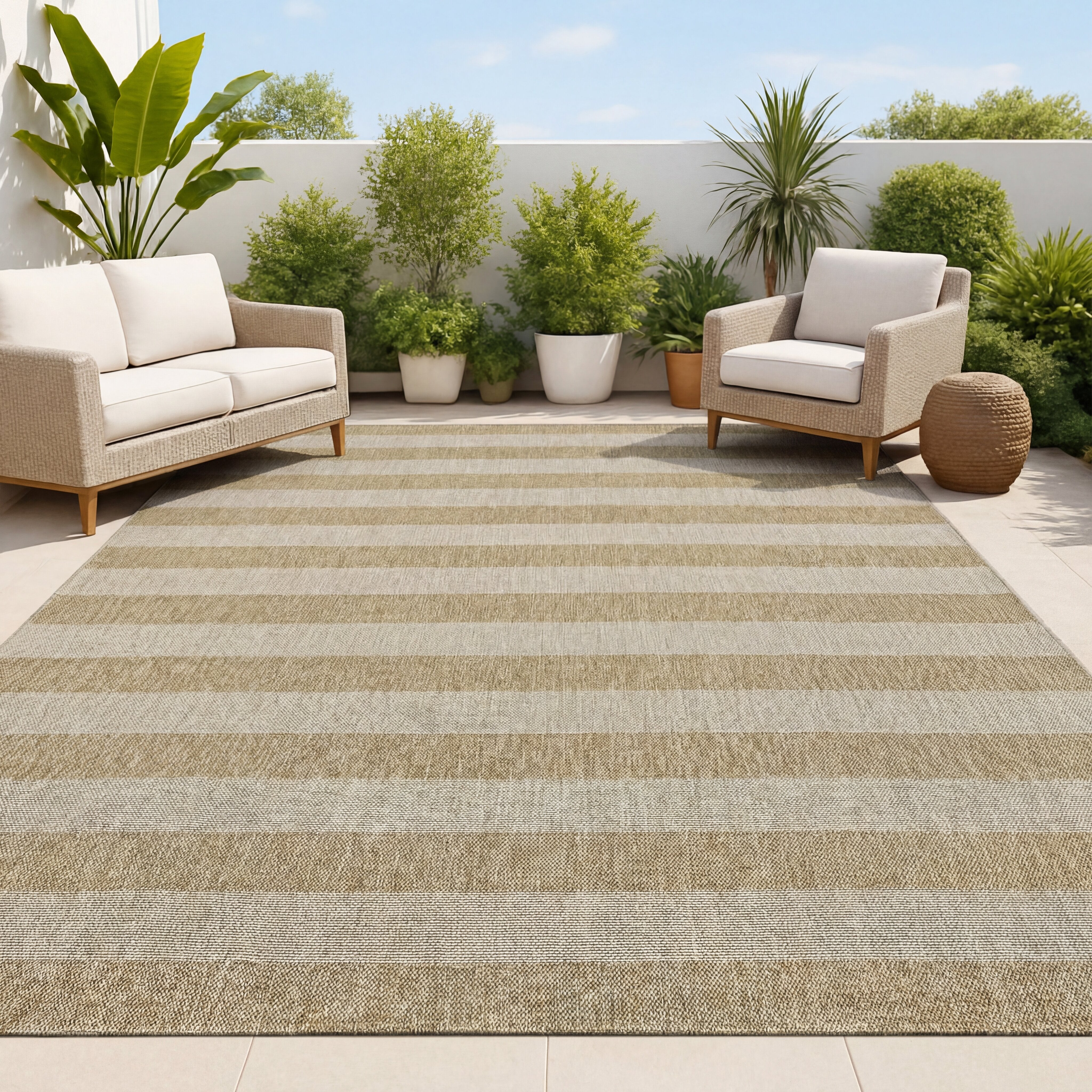 Sutton Easy Jute Modern Geometric Boho Stripe Indoor/Outdoor Area Rug