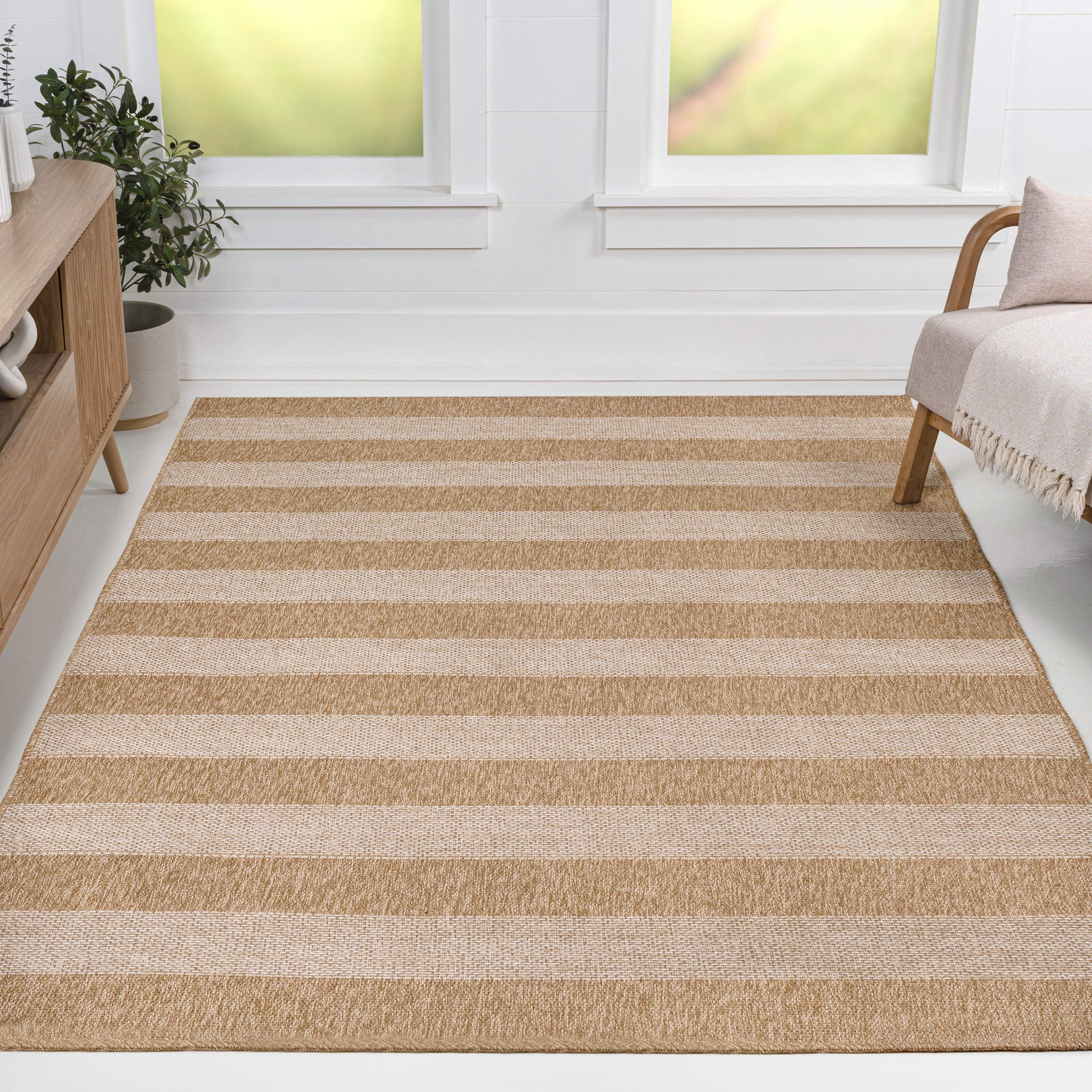 Sutton Easy Jute Modern Geometric Boho Stripe Indoor/Outdoor Area Rug