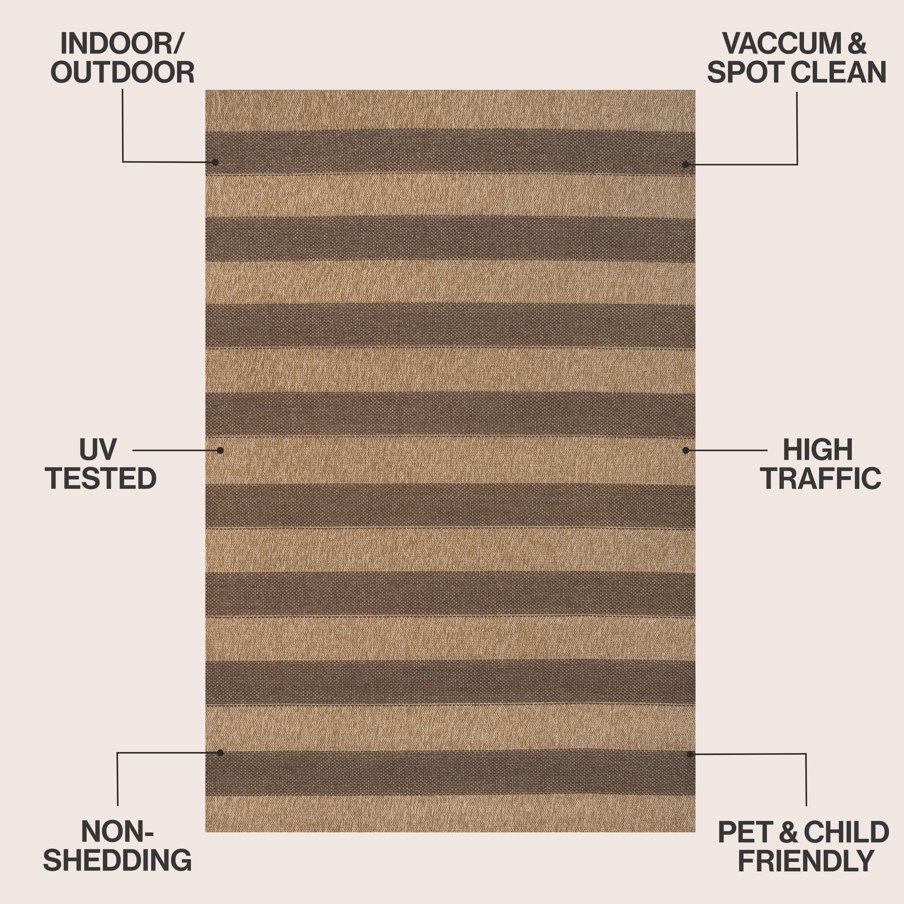 Sutton Easy Jute Modern Geometric Boho Stripe Indoor/Outdoor Area Rug