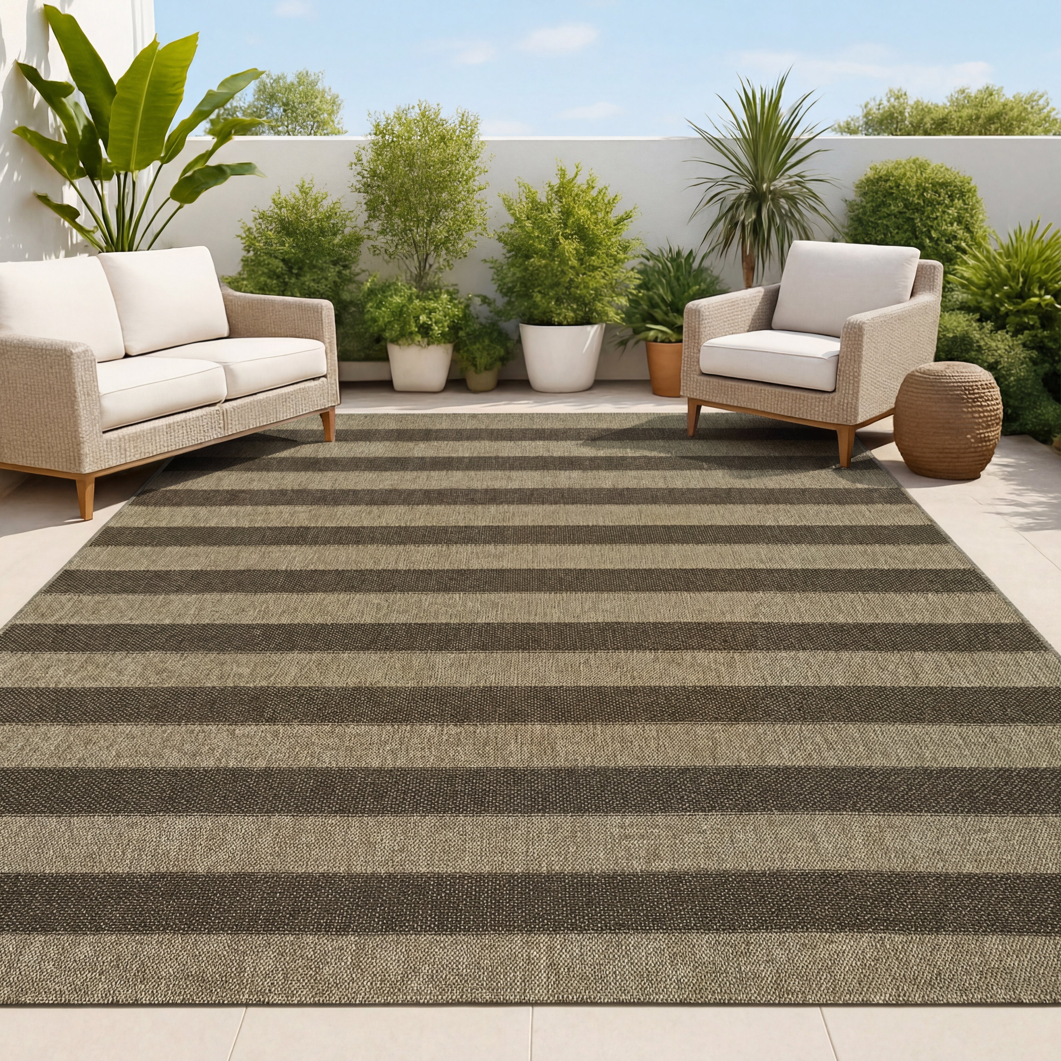 Sutton Easy Jute Modern Geometric Boho Stripe Indoor/Outdoor Area Rug