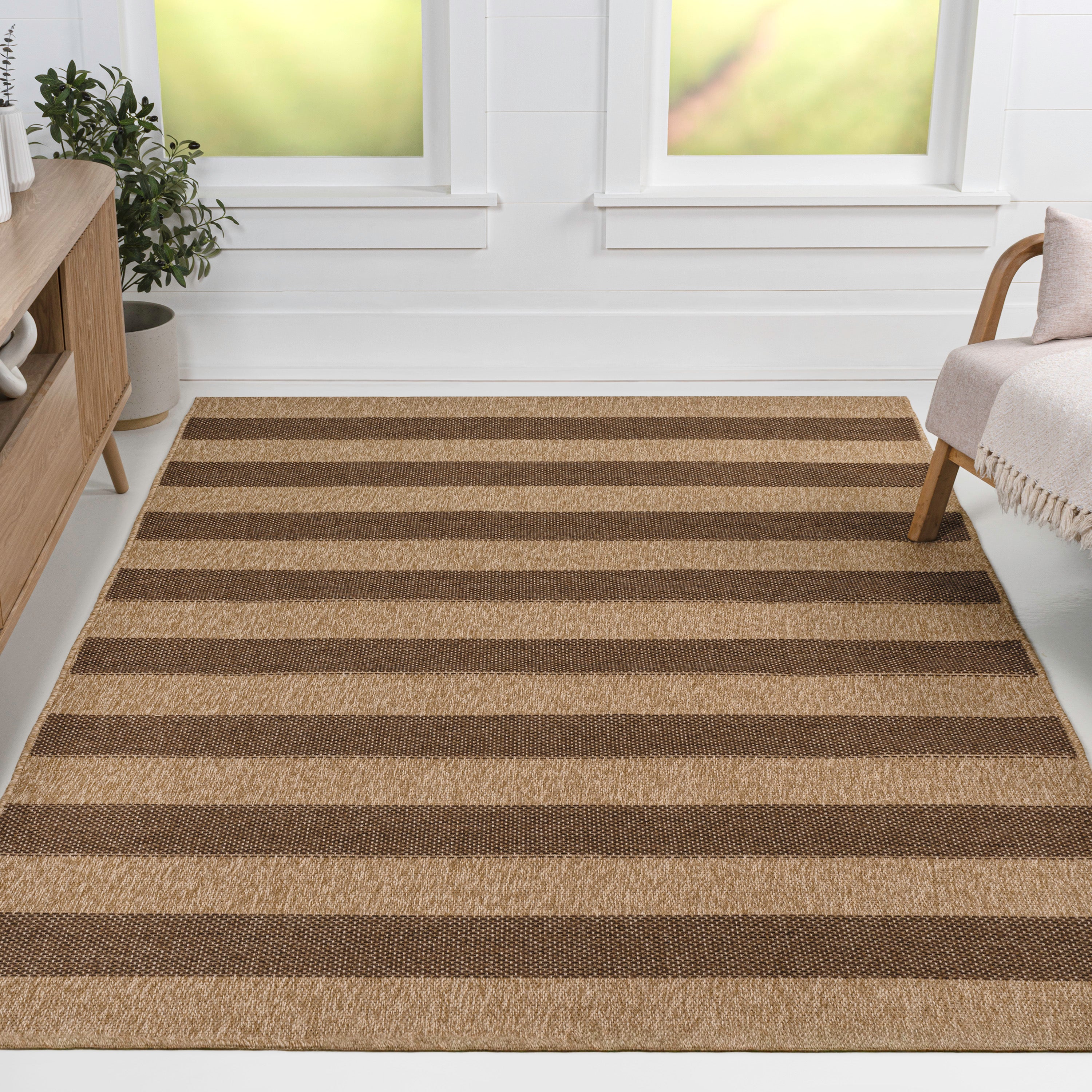 Sutton Easy Jute Modern Geometric Boho Stripe Indoor/Outdoor Area Rug