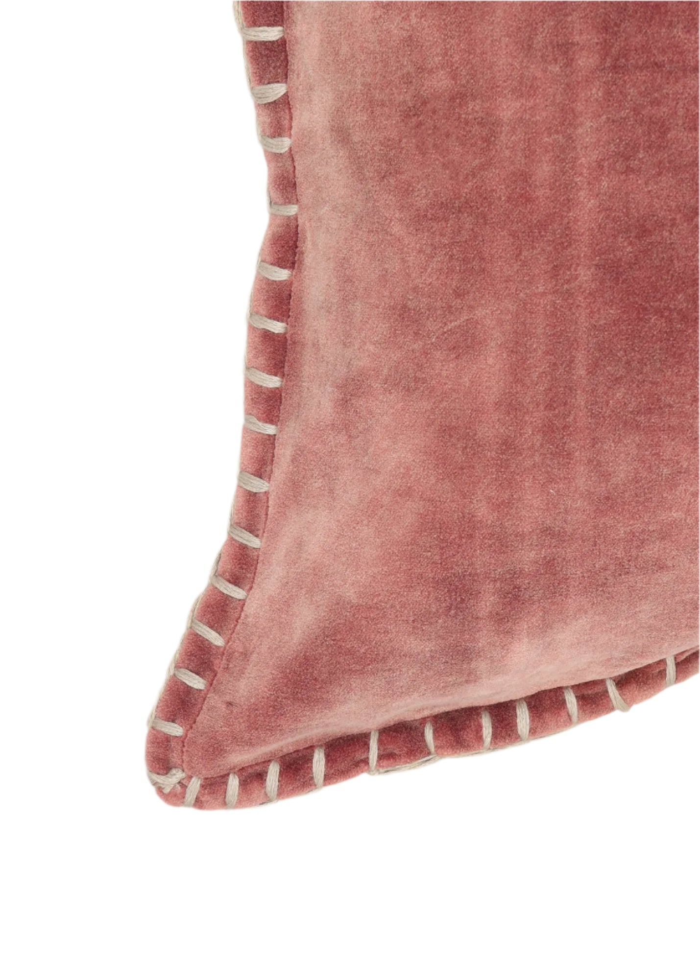 Stonewashed Cotton Velvet Throw Pillow with Decorative Handstiched Edges