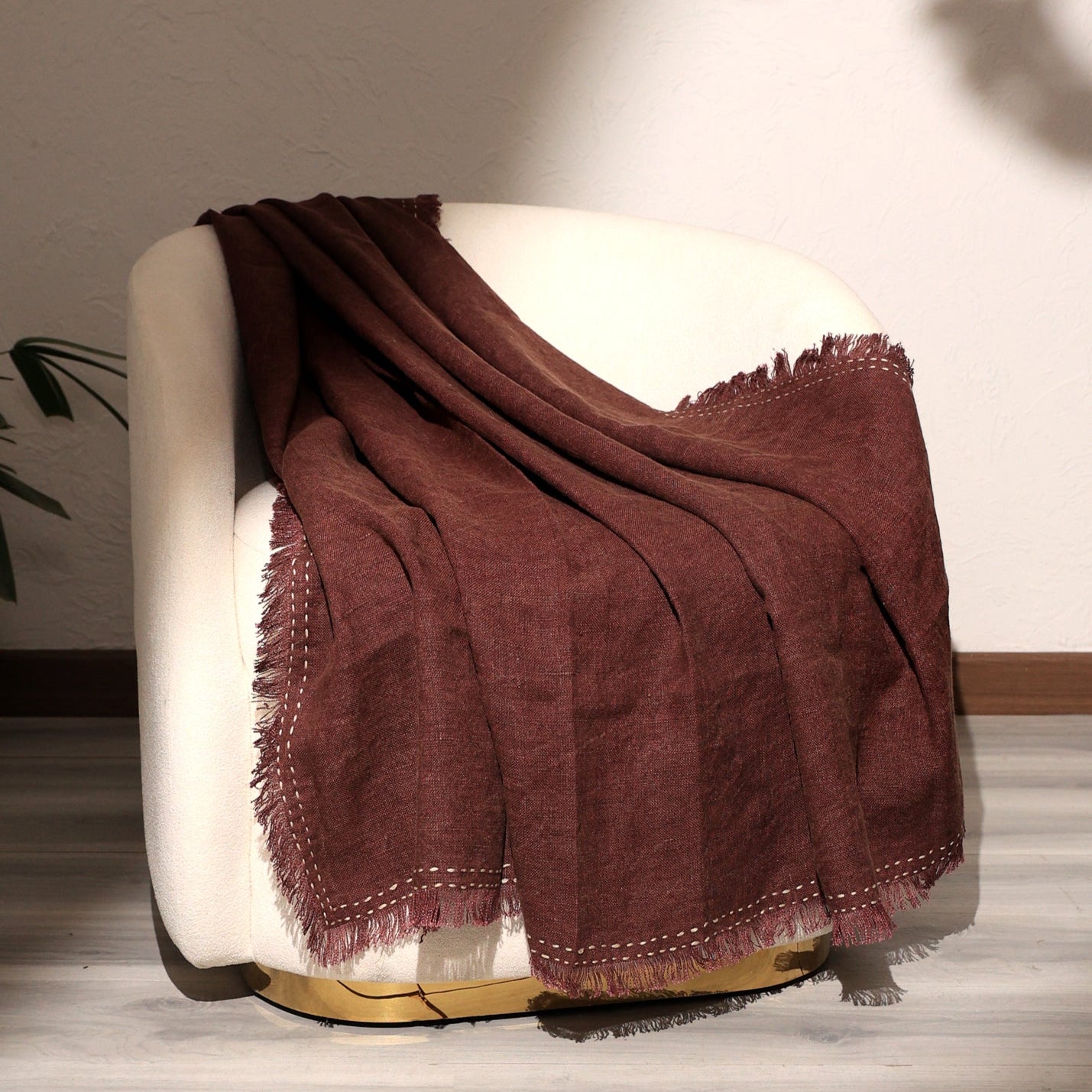 Stonewashed Linen Woven Throw Blanket with Fringe