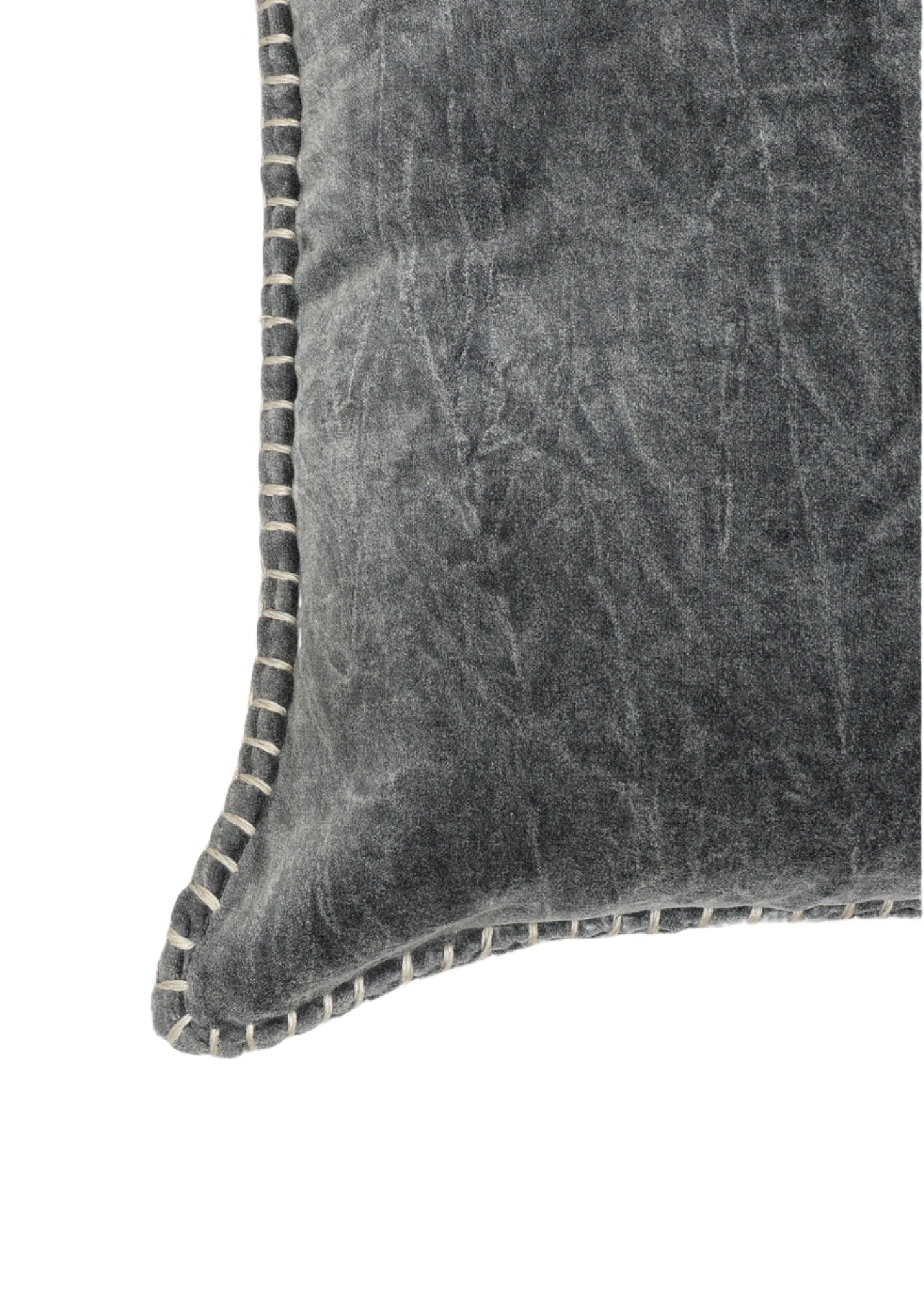 Stonewashed Cotton Velvet Throw Pillow with Decorative Handstiched Edges
