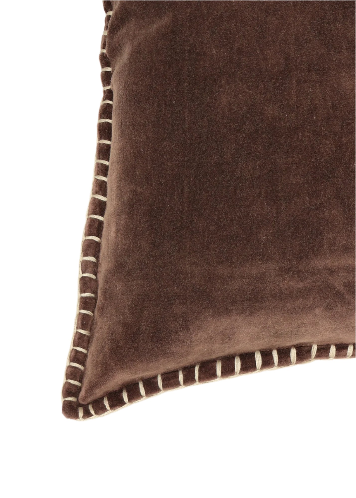 Stonewashed Cotton Velvet Throw Pillow with Decorative Handstiched Edges
