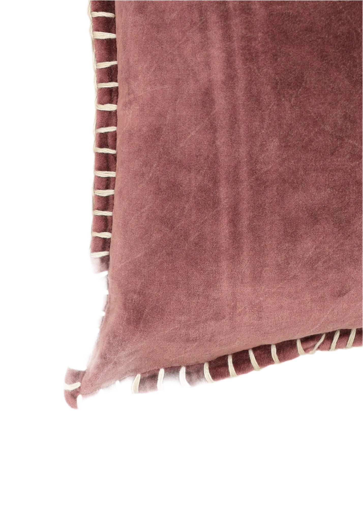 Stonewashed Cotton Velvet Throw Pillow with Decorative Handstiched Edges