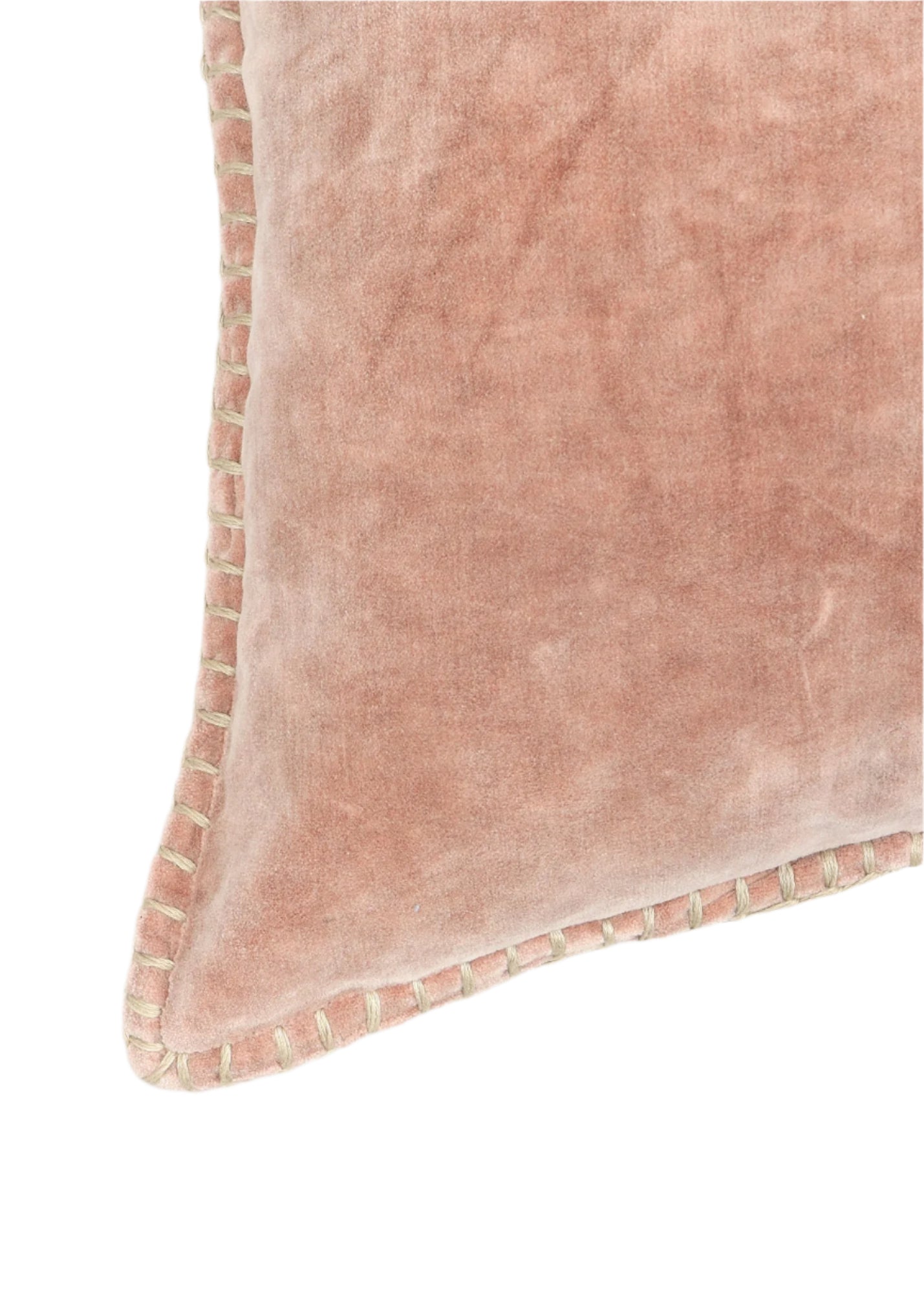 Stonewashed Cotton Velvet Throw Pillow with Decorative Handstiched Edges