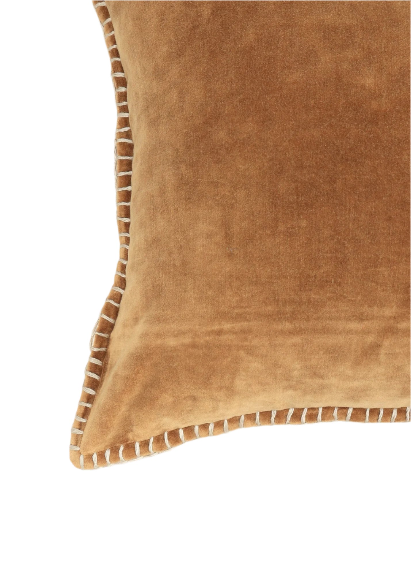 Stonewashed Cotton Velvet Throw Pillow with Decorative Handstiched Edges