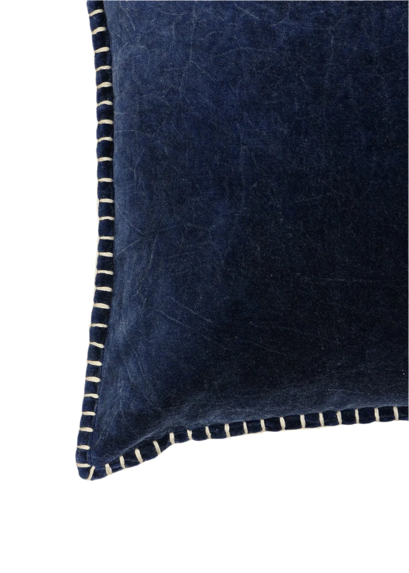 Stonewashed Cotton Velvet Throw Pillow with Decorative Handstiched Edges
