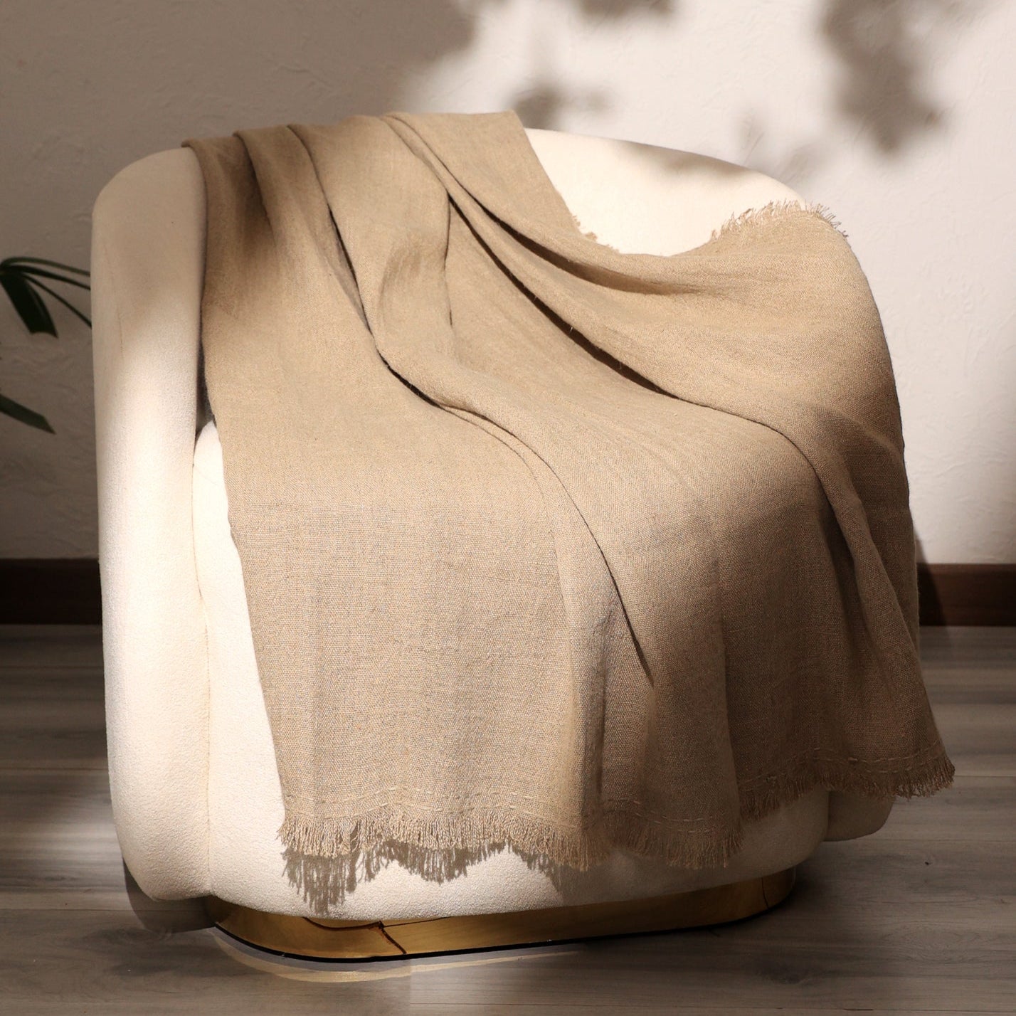 Stonewashed Linen Woven Throw Blanket with Fringe