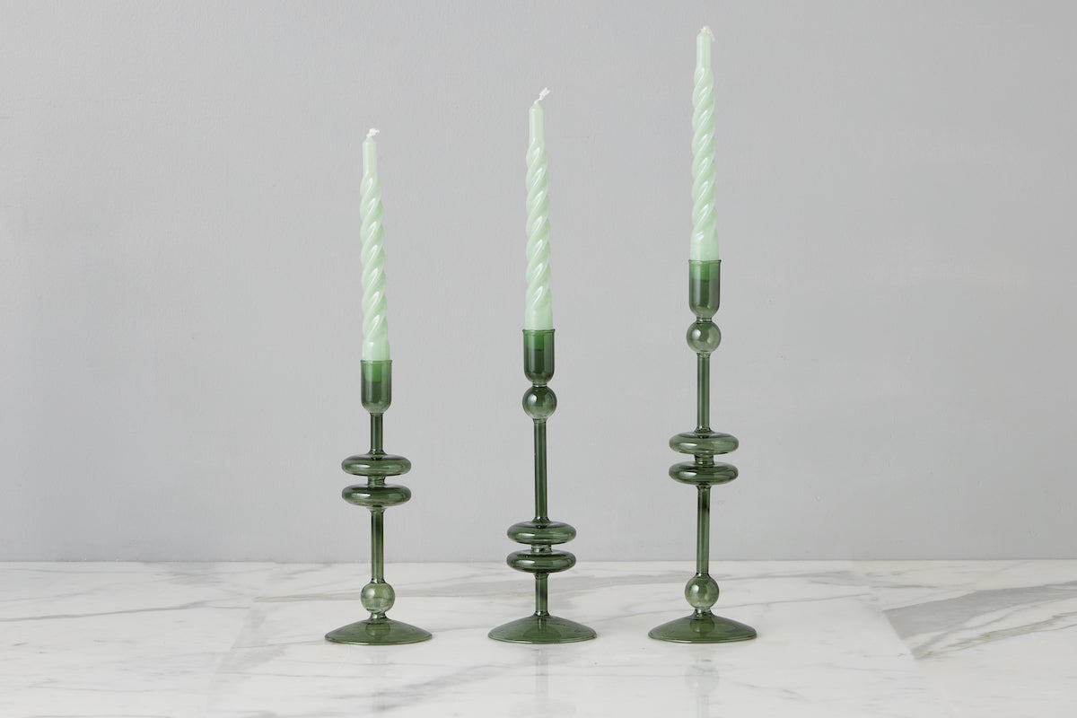 Emerald Green Glass Candlestick Pair