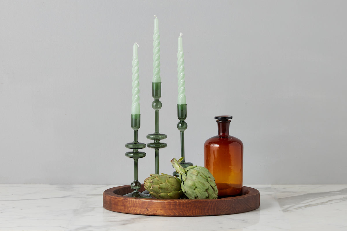 Emerald Green Glass Candlestick Pair