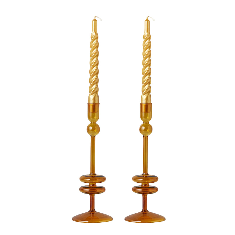 Amber Glass Candlestick Pair