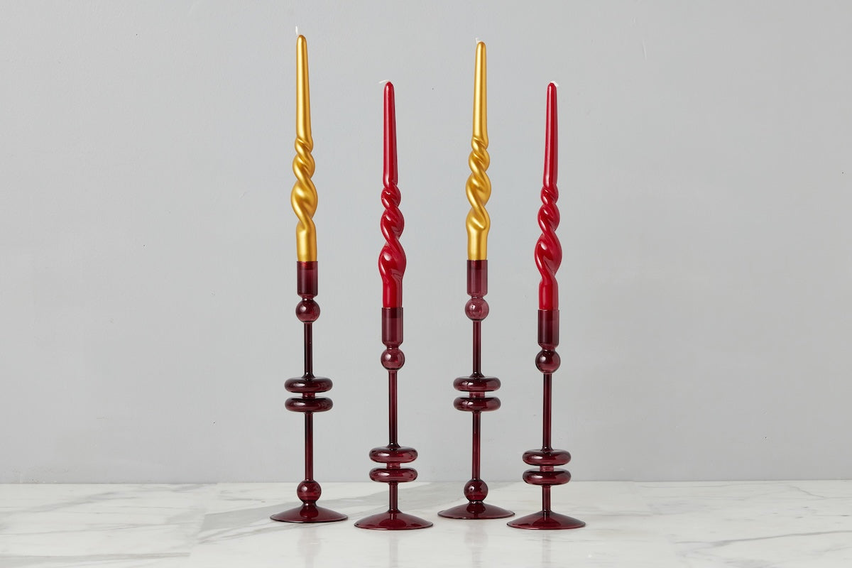 Merlot Glass Candlestick Pair