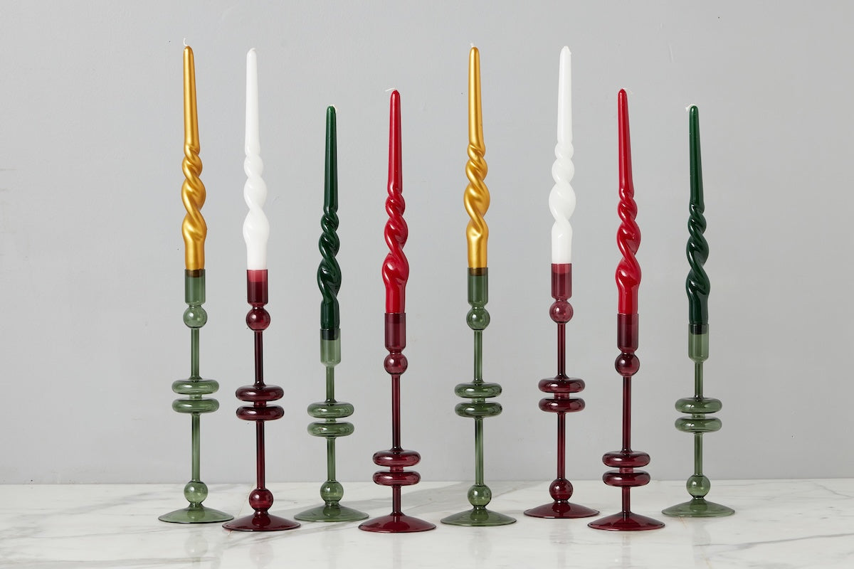 Merlot Glass Candlestick Pair