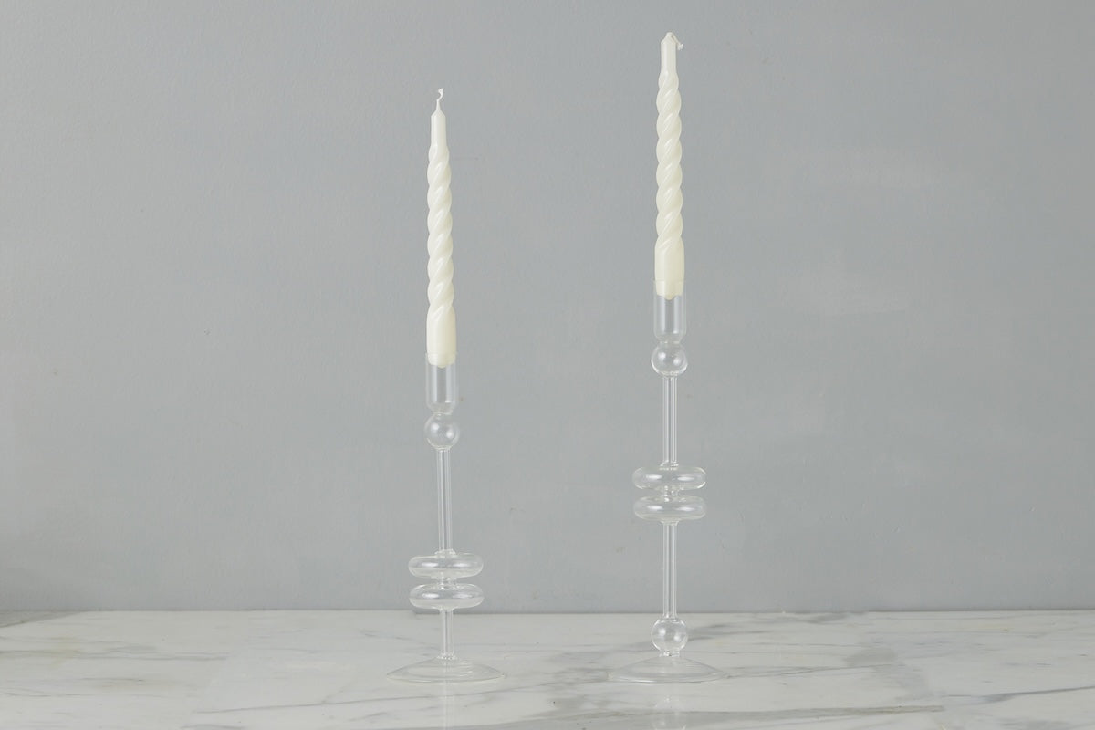 Clear Glass Candlestick, Pair