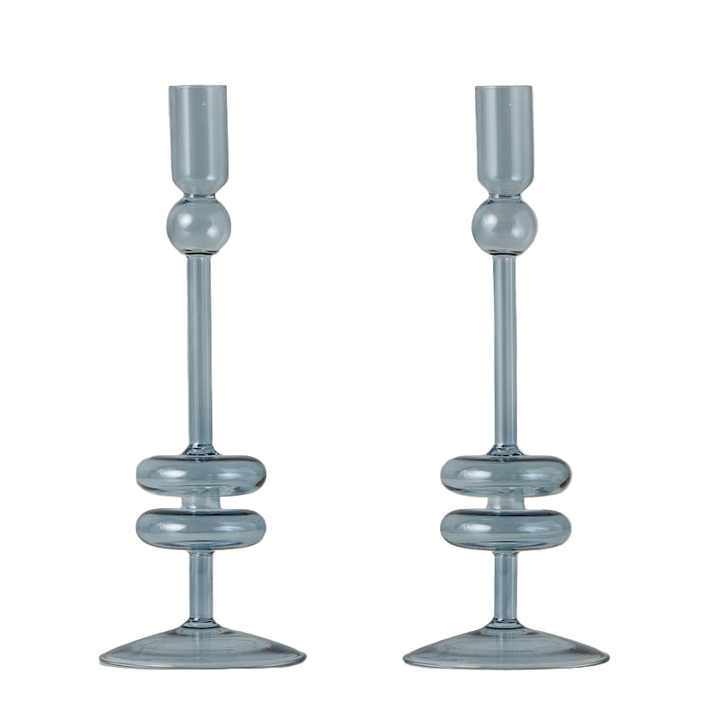 Denim Glass Candlestick, Pair