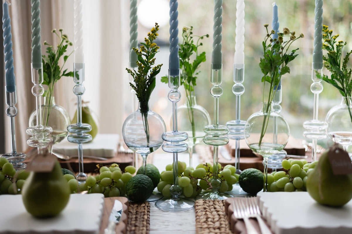 Denim Glass Candlestick, Pair