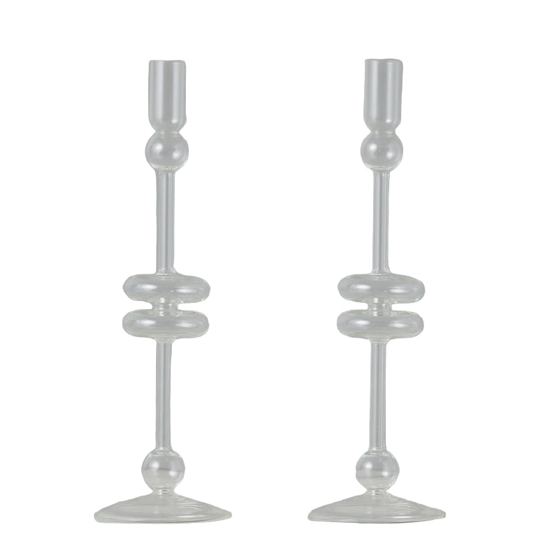 Clear Glass Candlestick, Pair