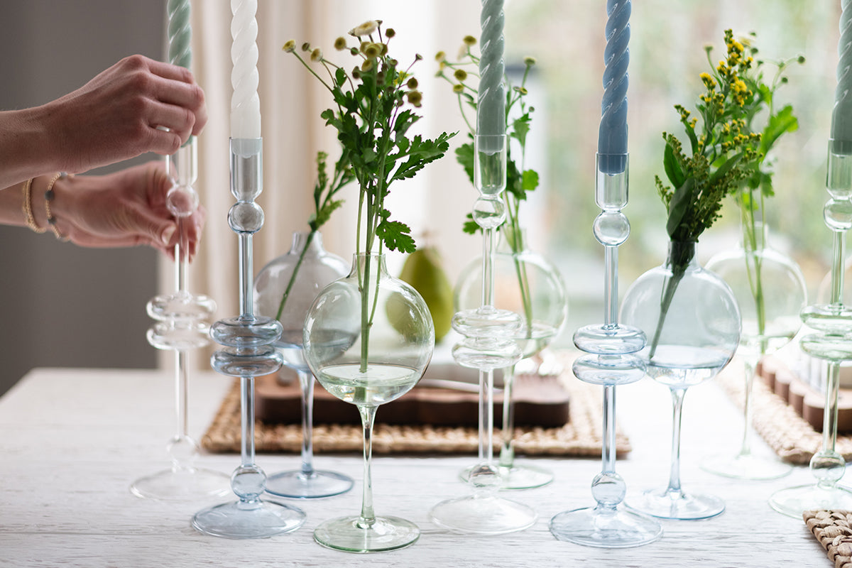 Clear Glass Candlestick, Pair