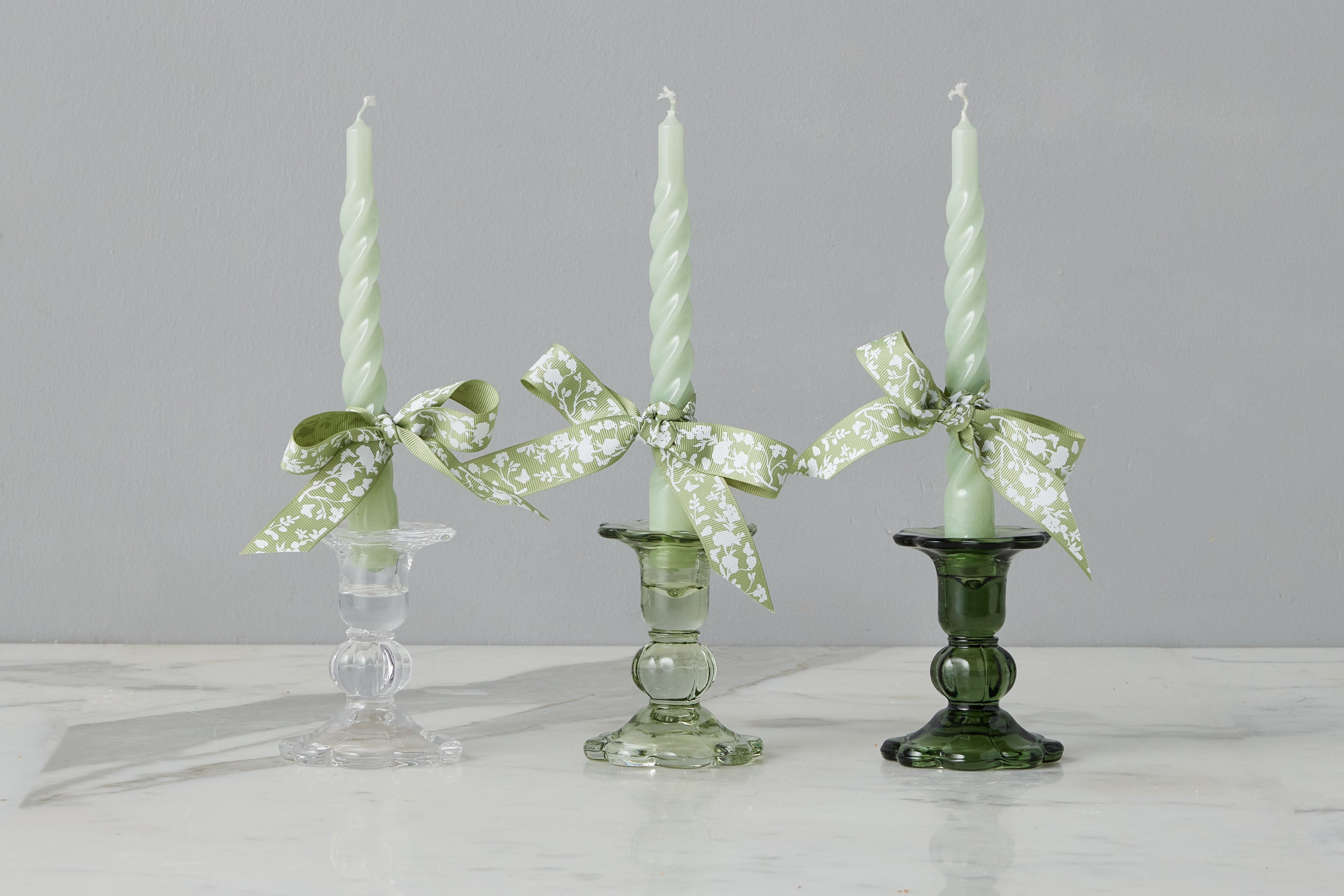 Glass Scalloped Candlesticks, Set of 3