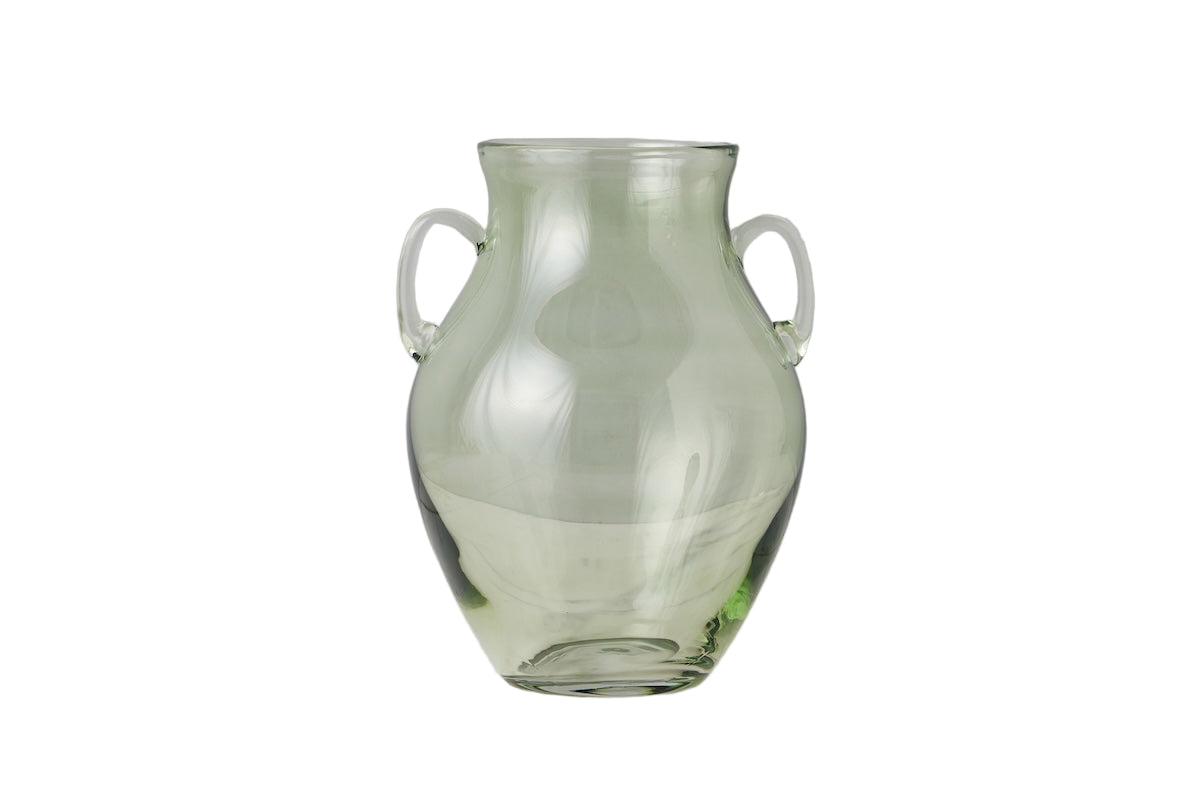 Glass Amphora Flower Vase, Sage Green