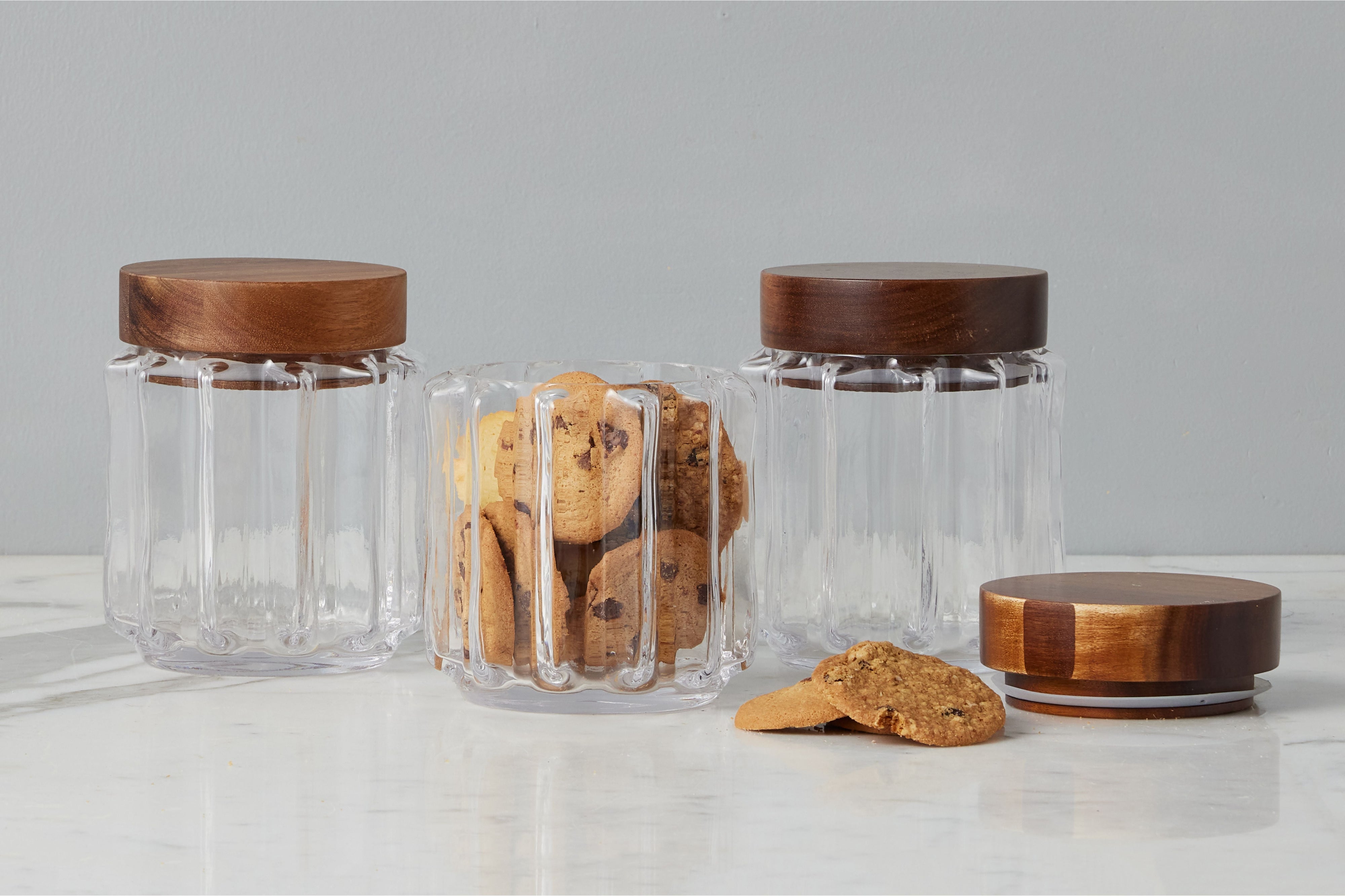 Fluted Glass Canister with Wood Lid