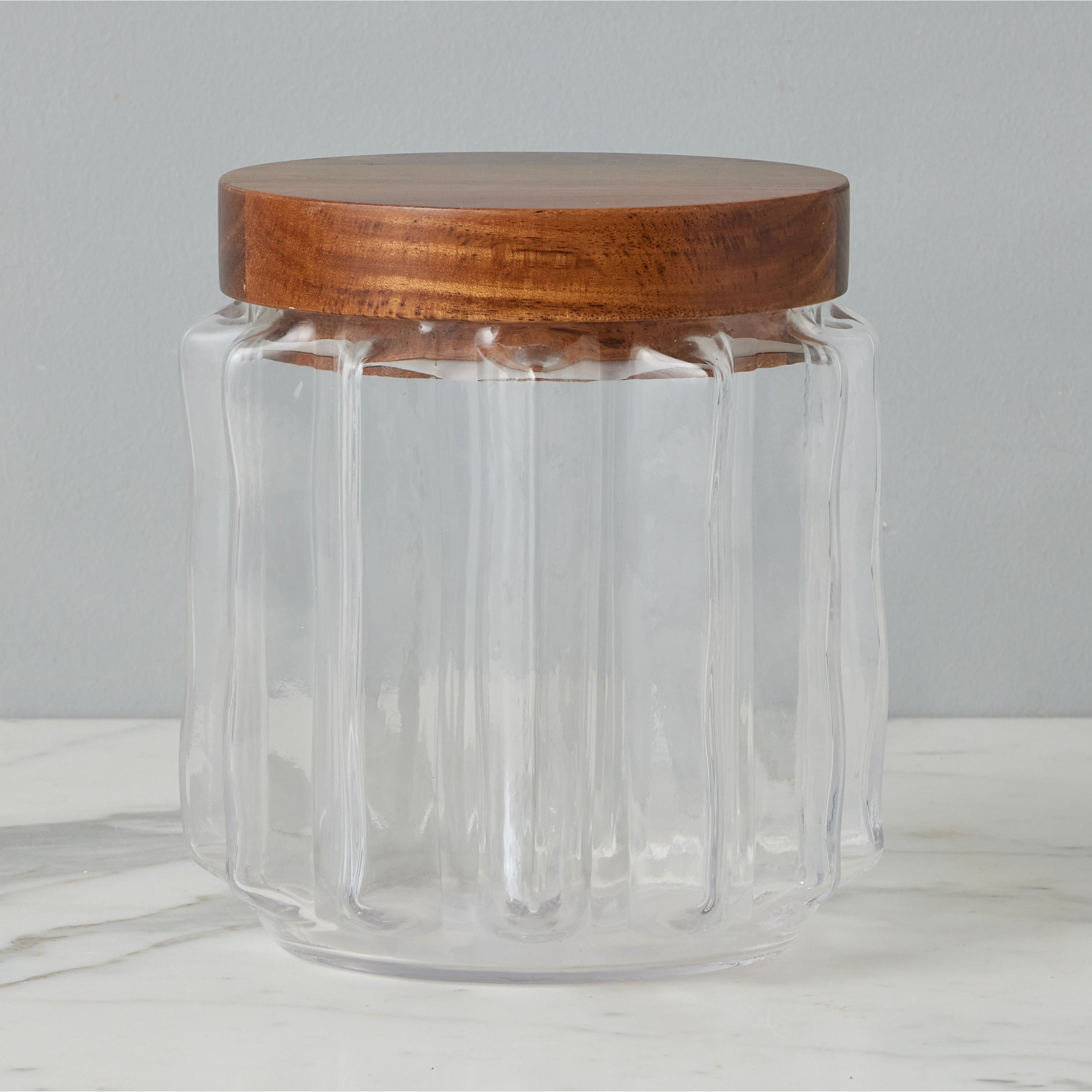 Fluted Glass Canister with Wood Lid