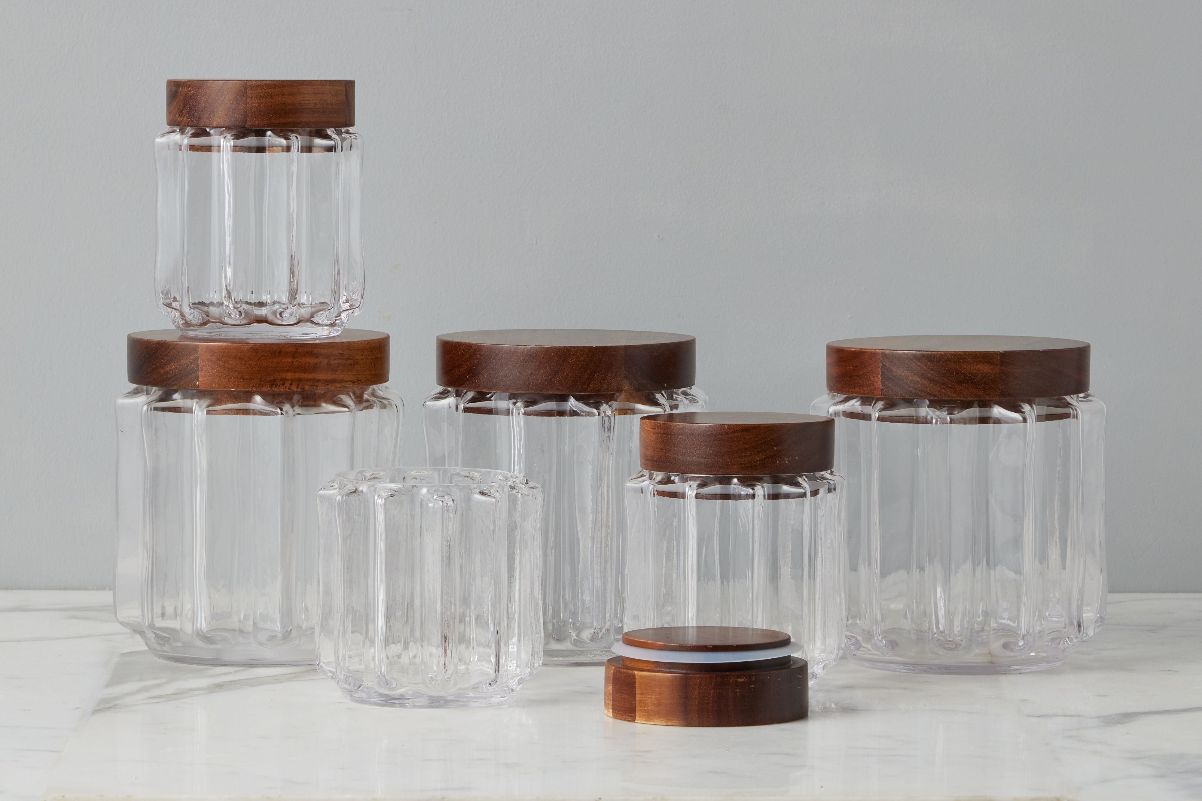 Fluted Glass Canister with Wood Lid