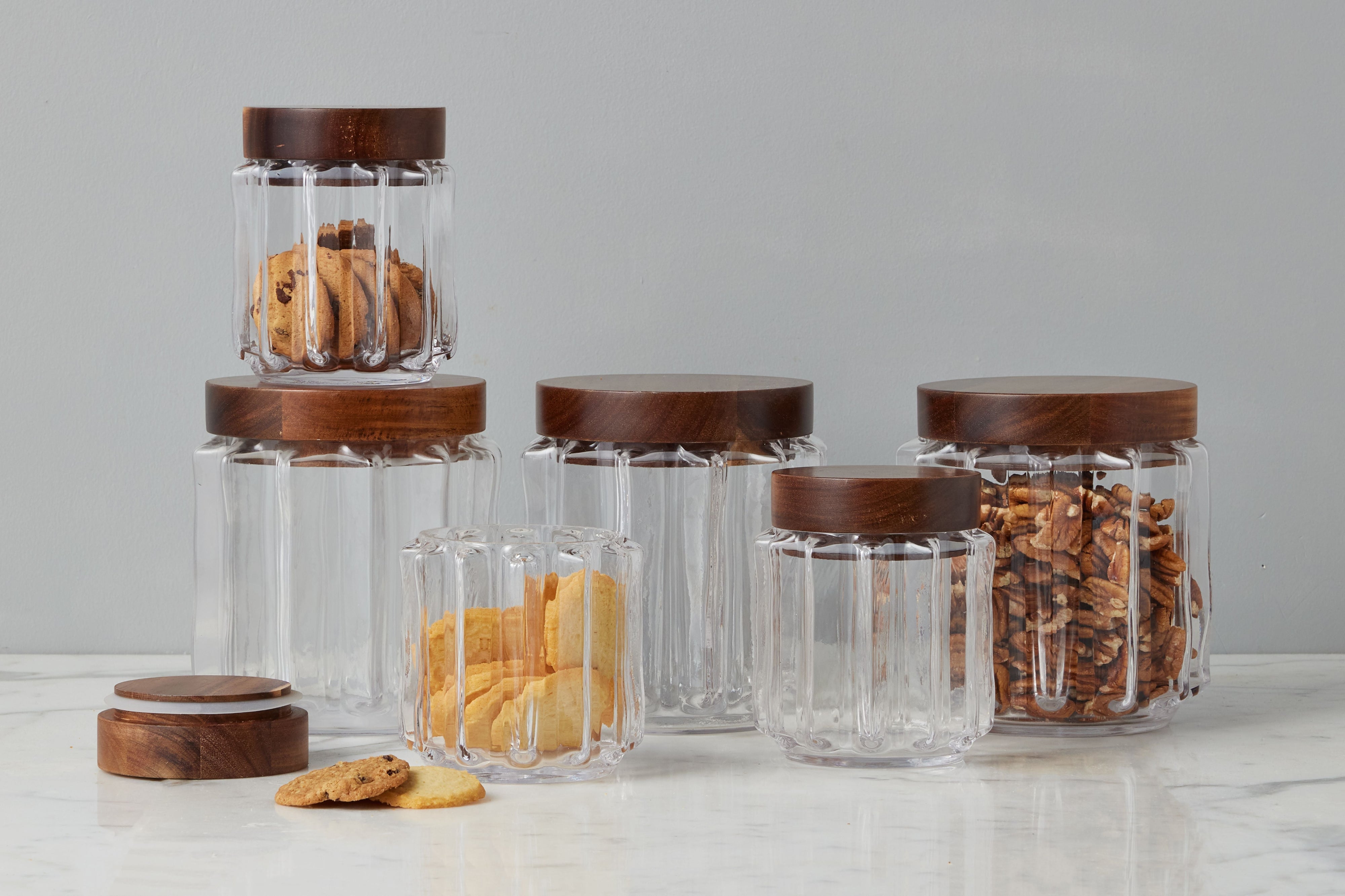 Fluted Glass Canister with Wood Lid