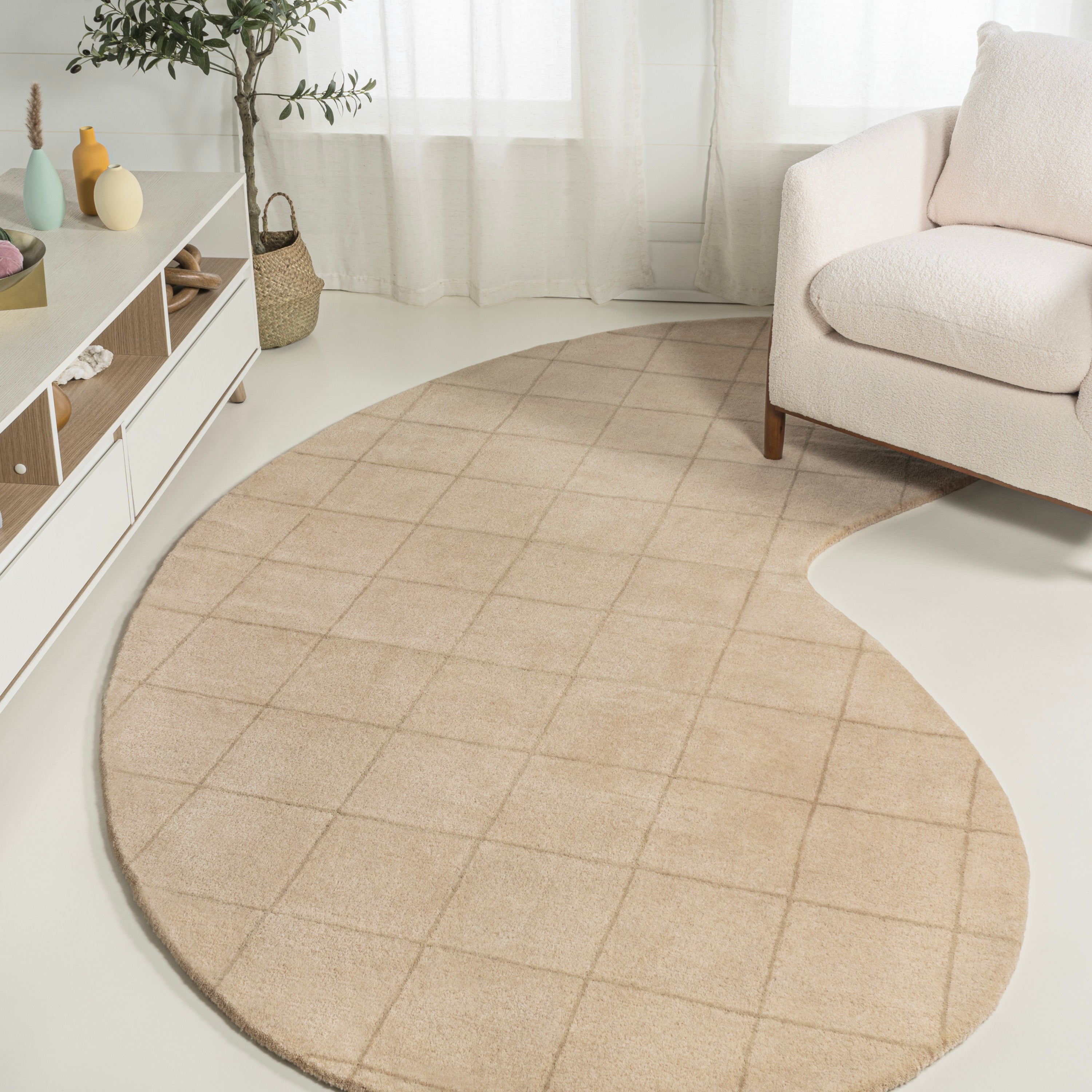Bean Modern Plaid Grid Handwoven Wool Area Rug