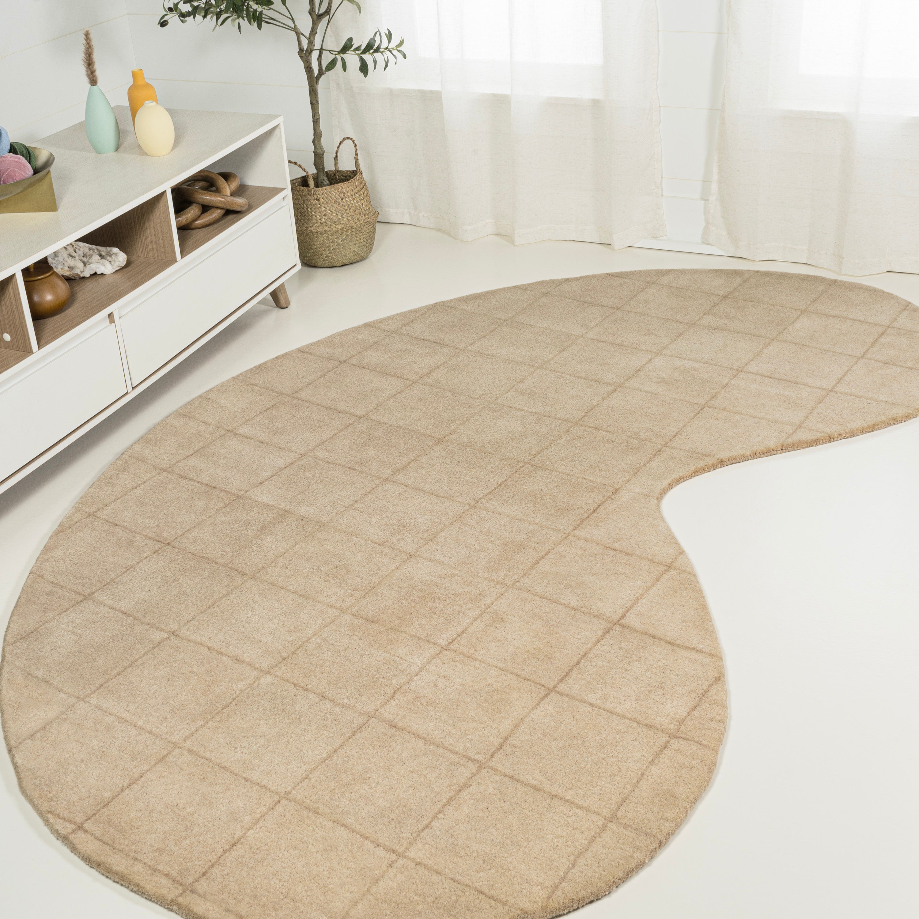 Bean Modern Plaid Grid Handwoven Wool Area Rug