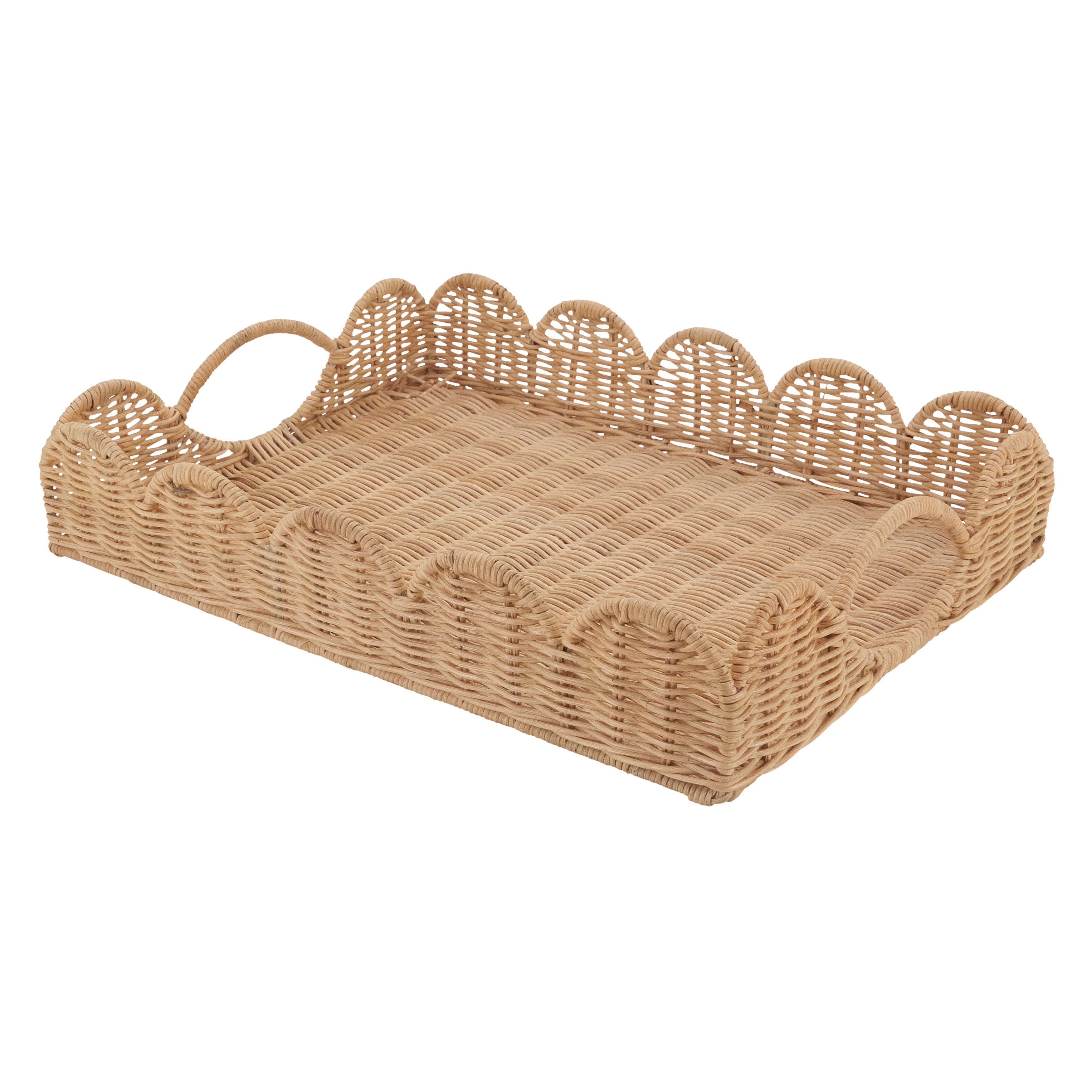 Scalloped Rattan Serving Tray with Handles