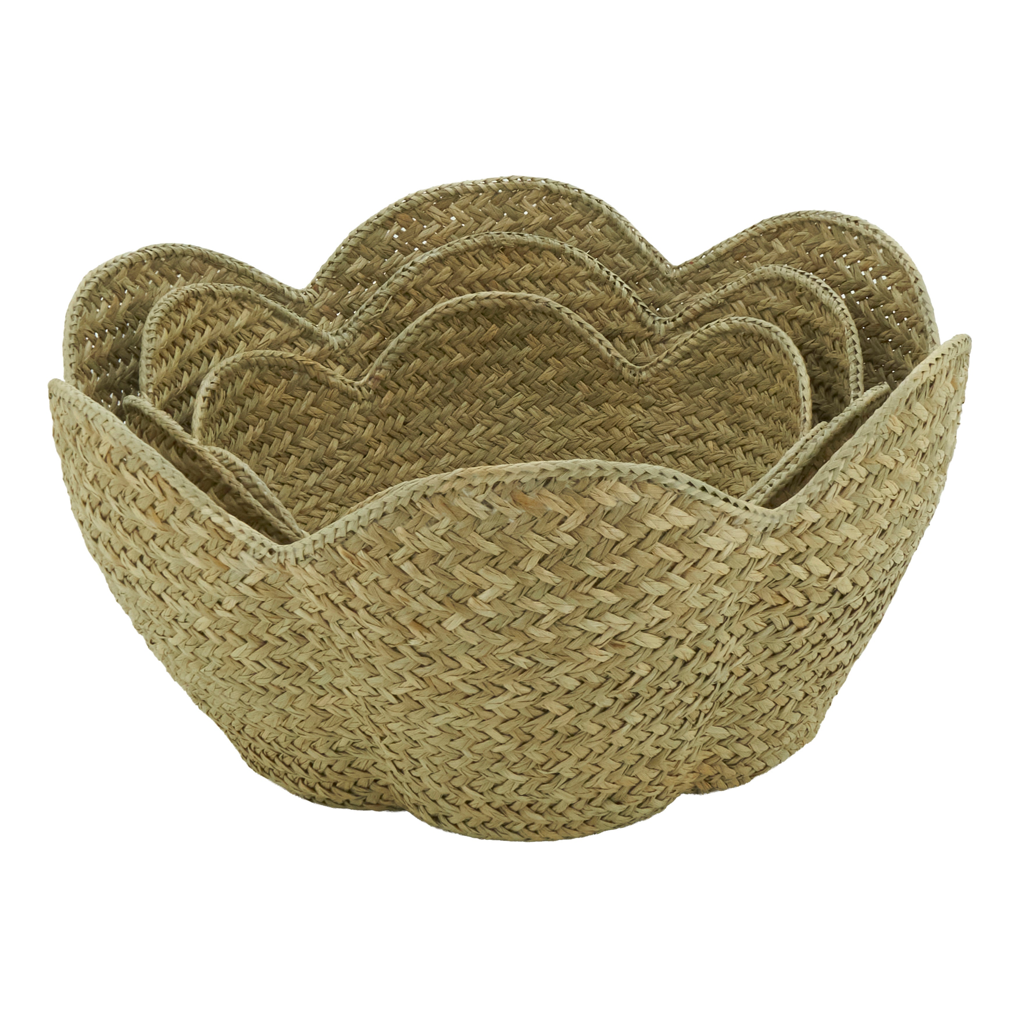 Scalloped Seagrass Storage Baskets, Set of 3