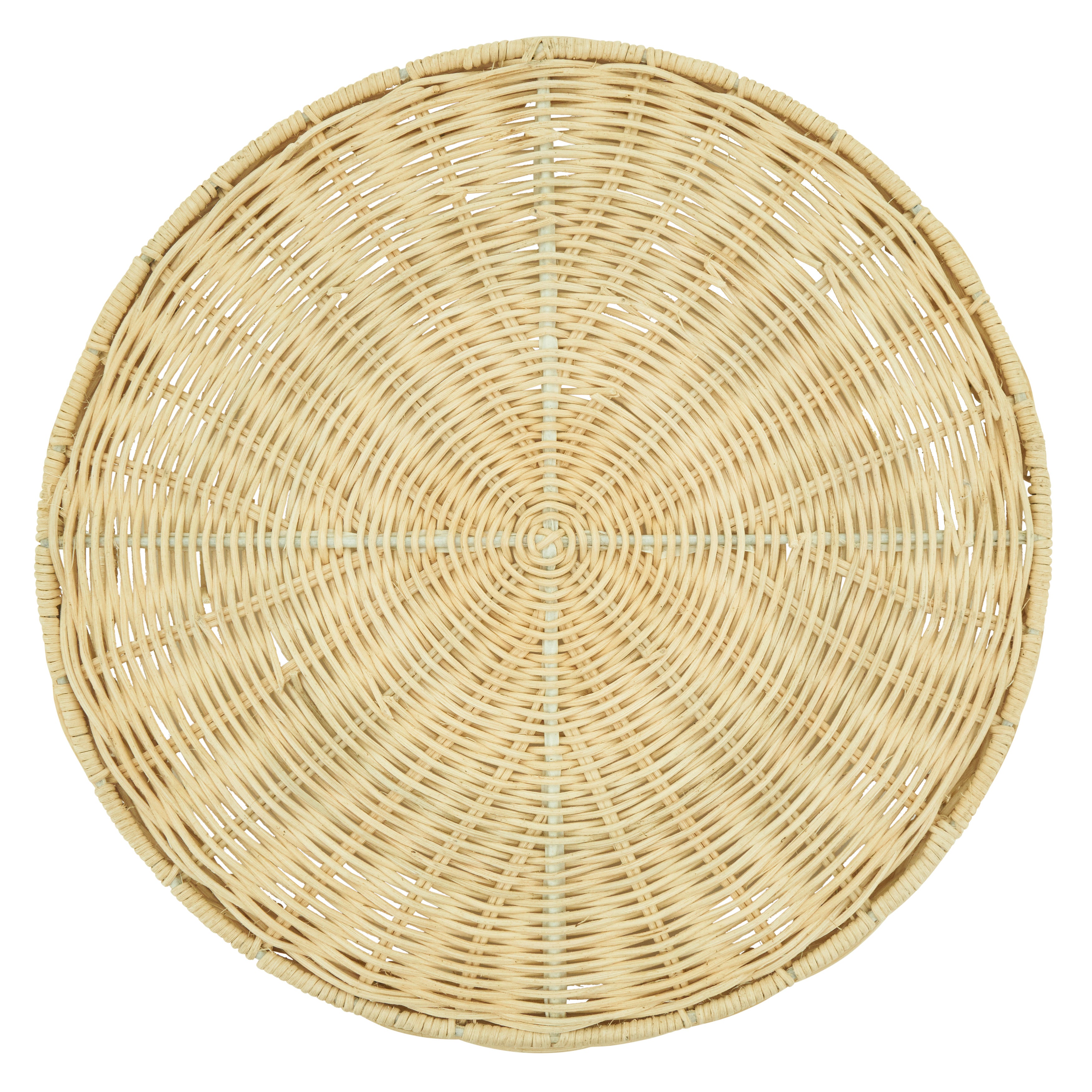 Round Scalloped Rattan Serving Tray with Handles