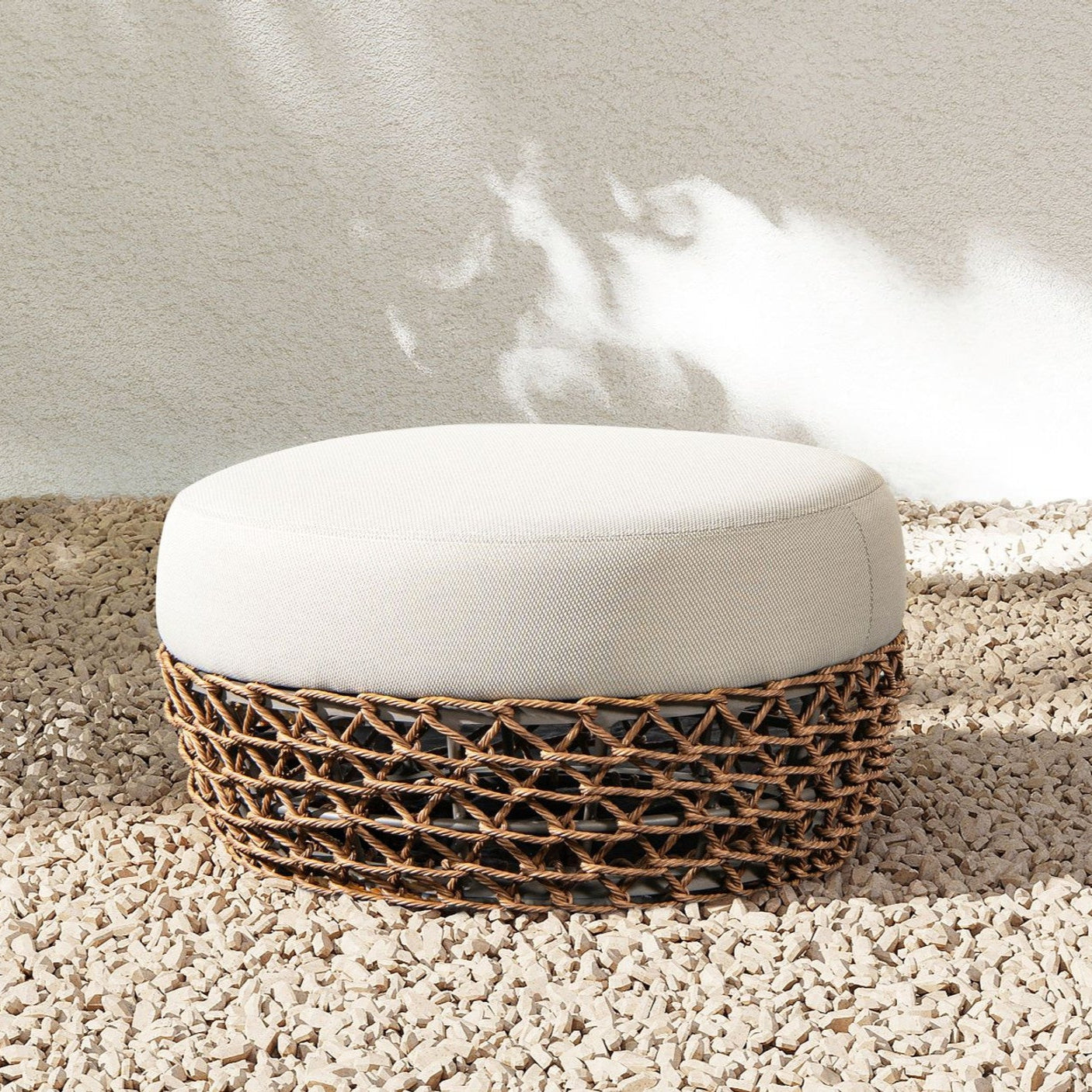 Willow Round Wicker & Upholstered Patio Ottoman