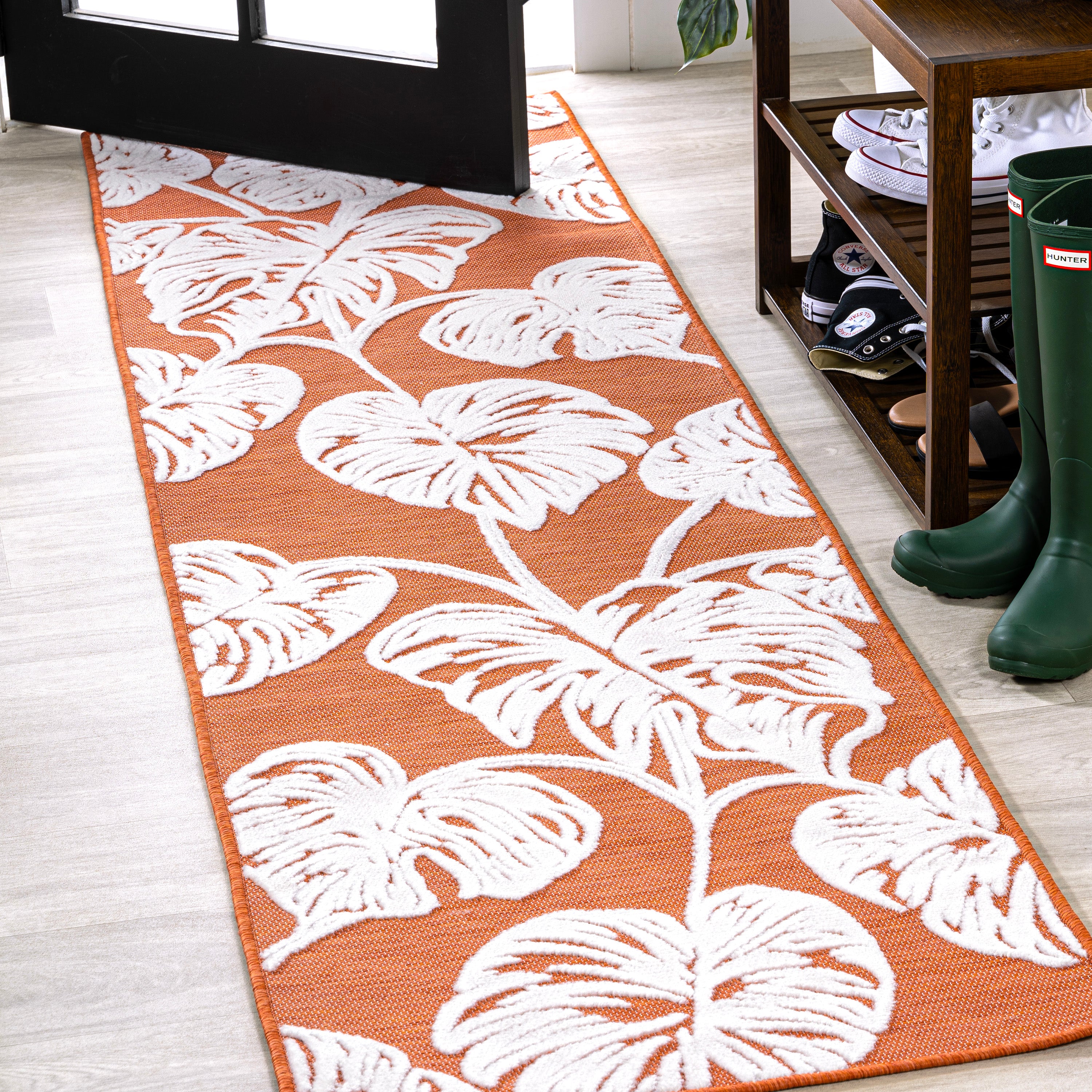 Tobago High-Low Two-Tone Monstera Leaf Indoor/Outdoor Area Rug