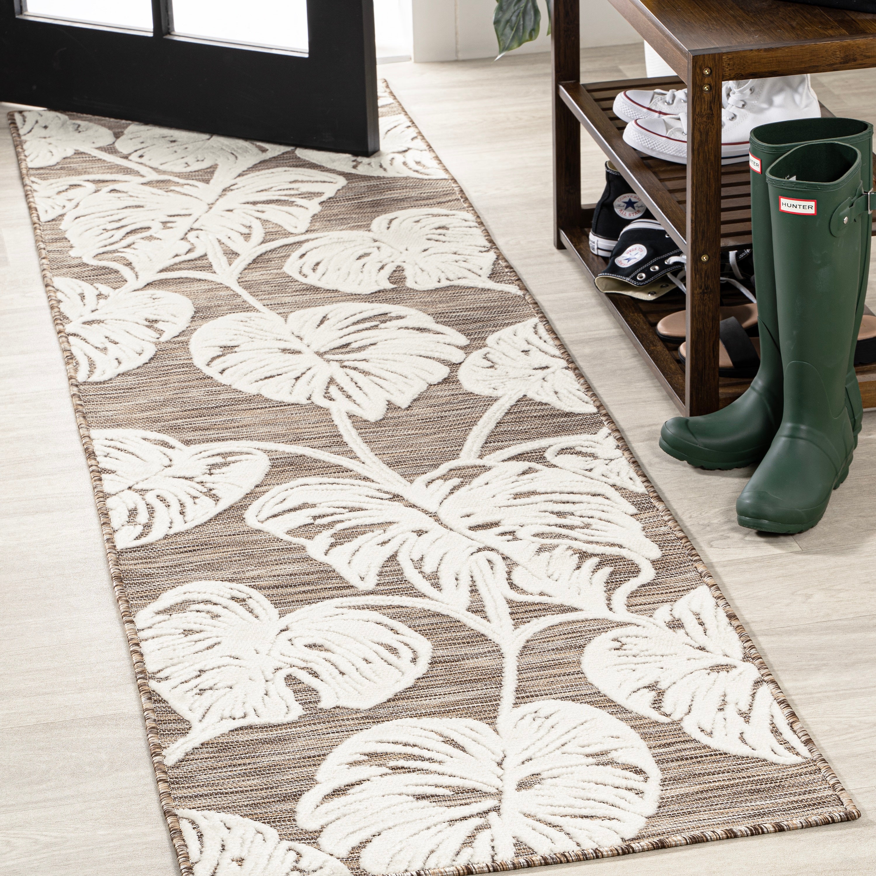 Tobago High-Low Two-Tone Monstera Leaf Indoor/Outdoor Area Rug