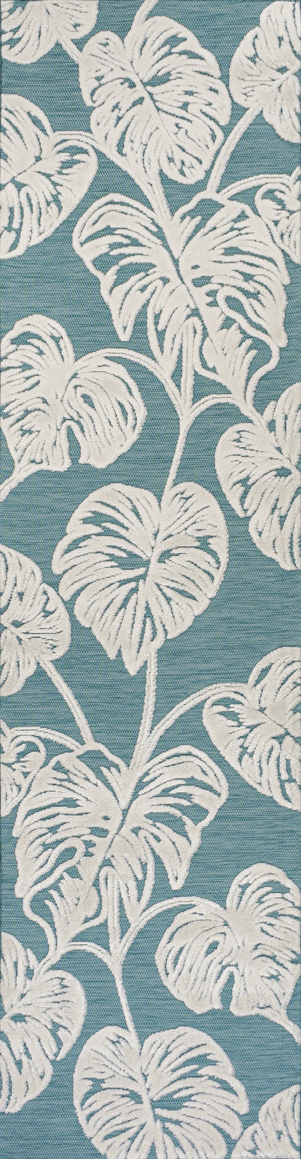 Tobago High-Low Two-Tone Monstera Leaf Indoor/Outdoor Area Rug