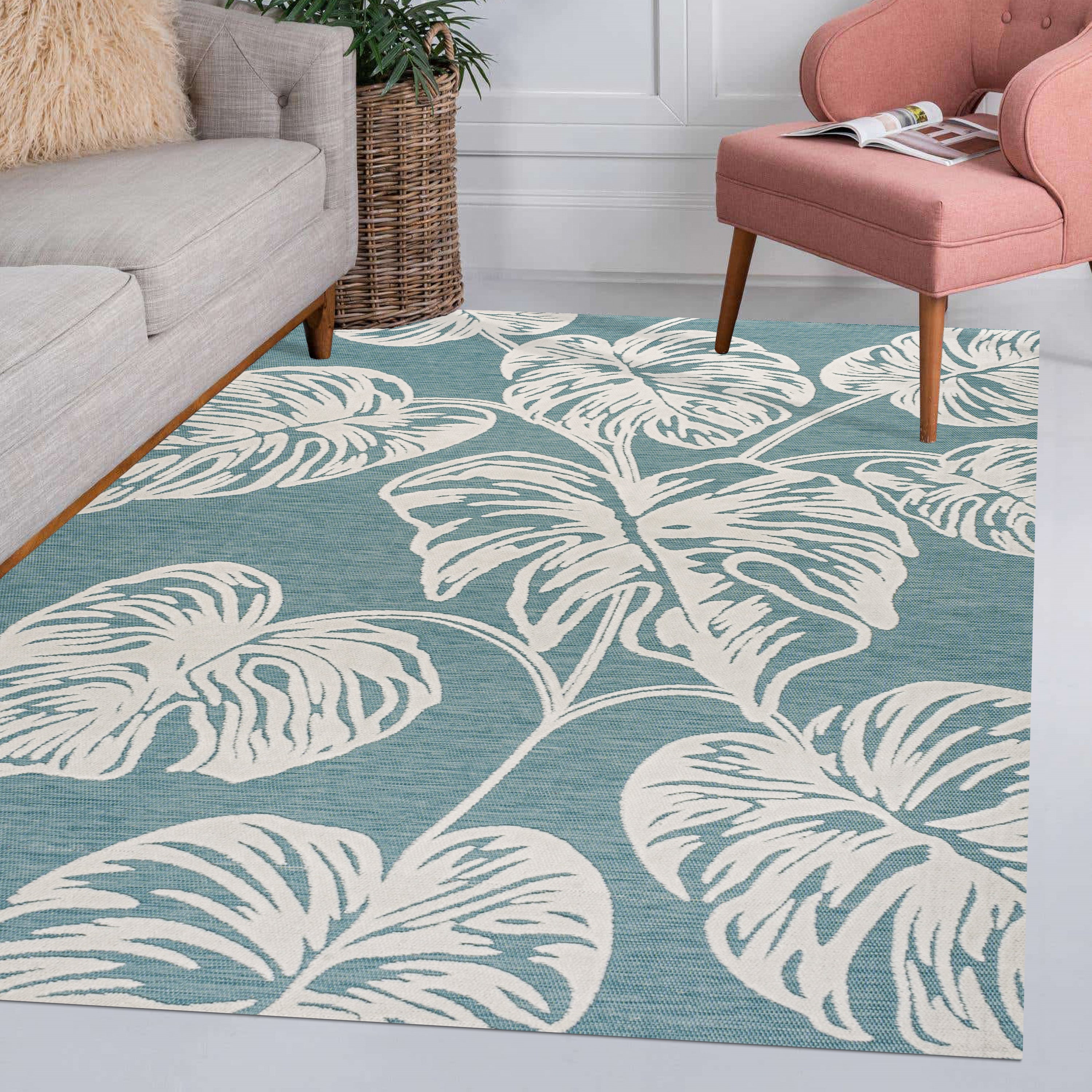 Tobago High-Low Two-Tone Monstera Leaf Indoor/Outdoor Area Rug
