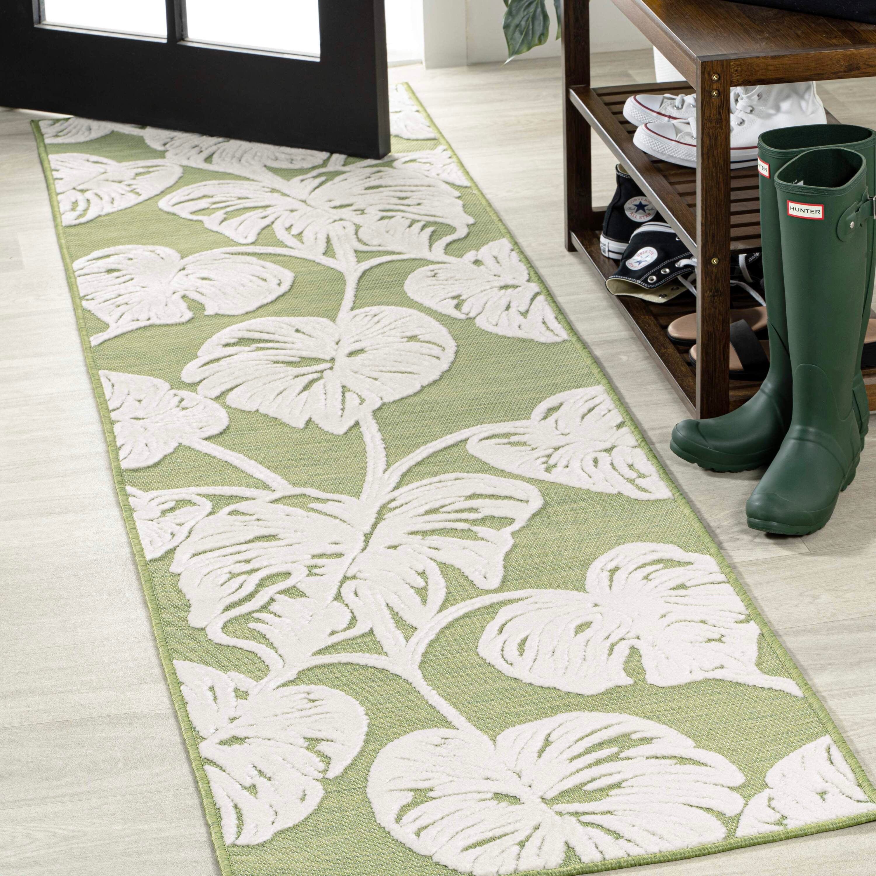 Tobago High-Low Two-Tone Monstera Leaf Indoor/Outdoor Area Rug