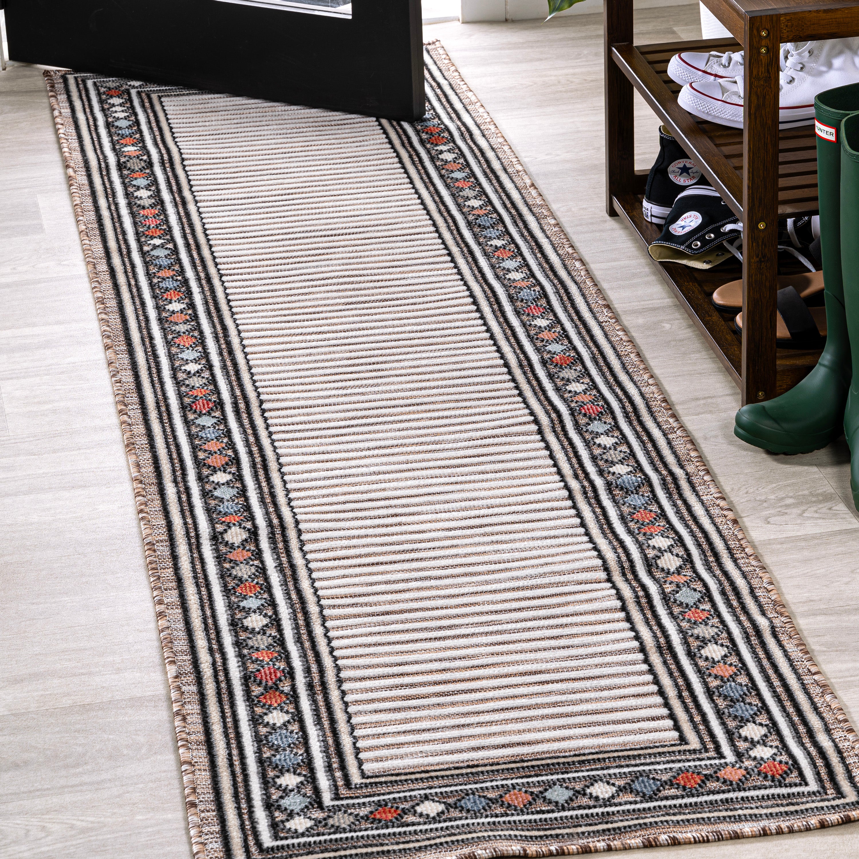 Sebastian High-Low Modern Diamond Border Indoor/Outdoor Area Rug