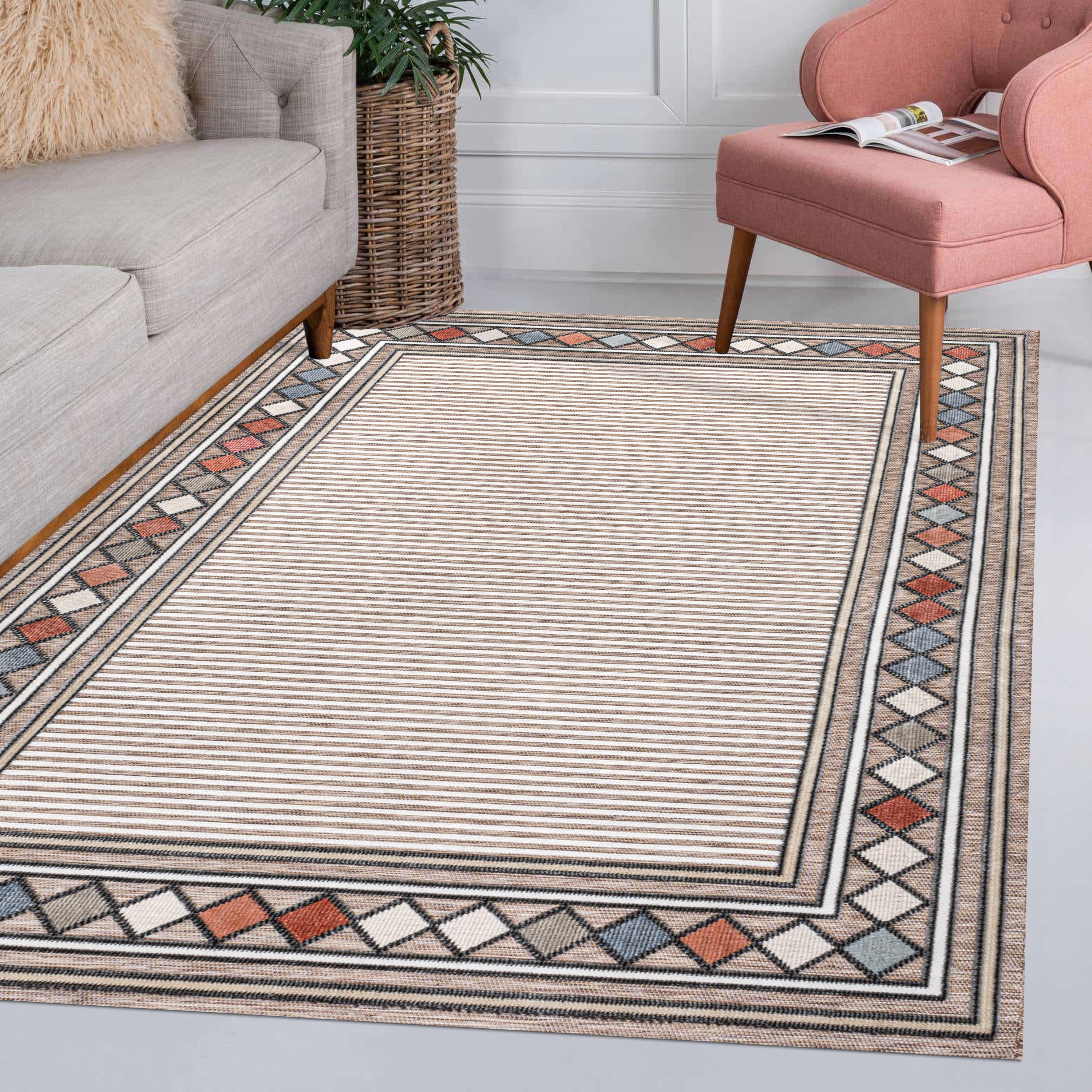 Sebastian High-Low Modern Diamond Border Indoor/Outdoor Area Rug