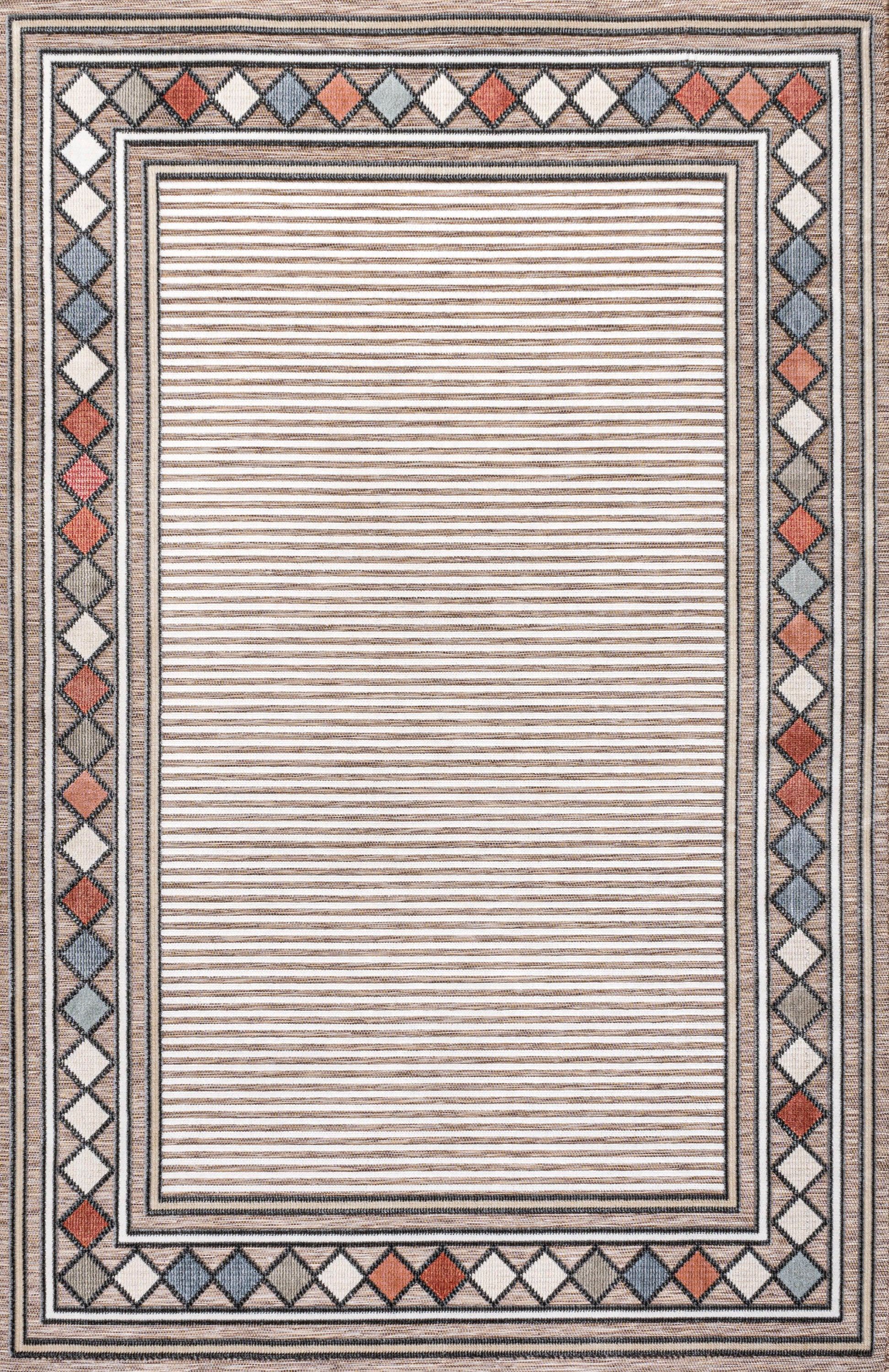 Sebastian High-Low Modern Diamond Border Indoor/Outdoor Area Rug