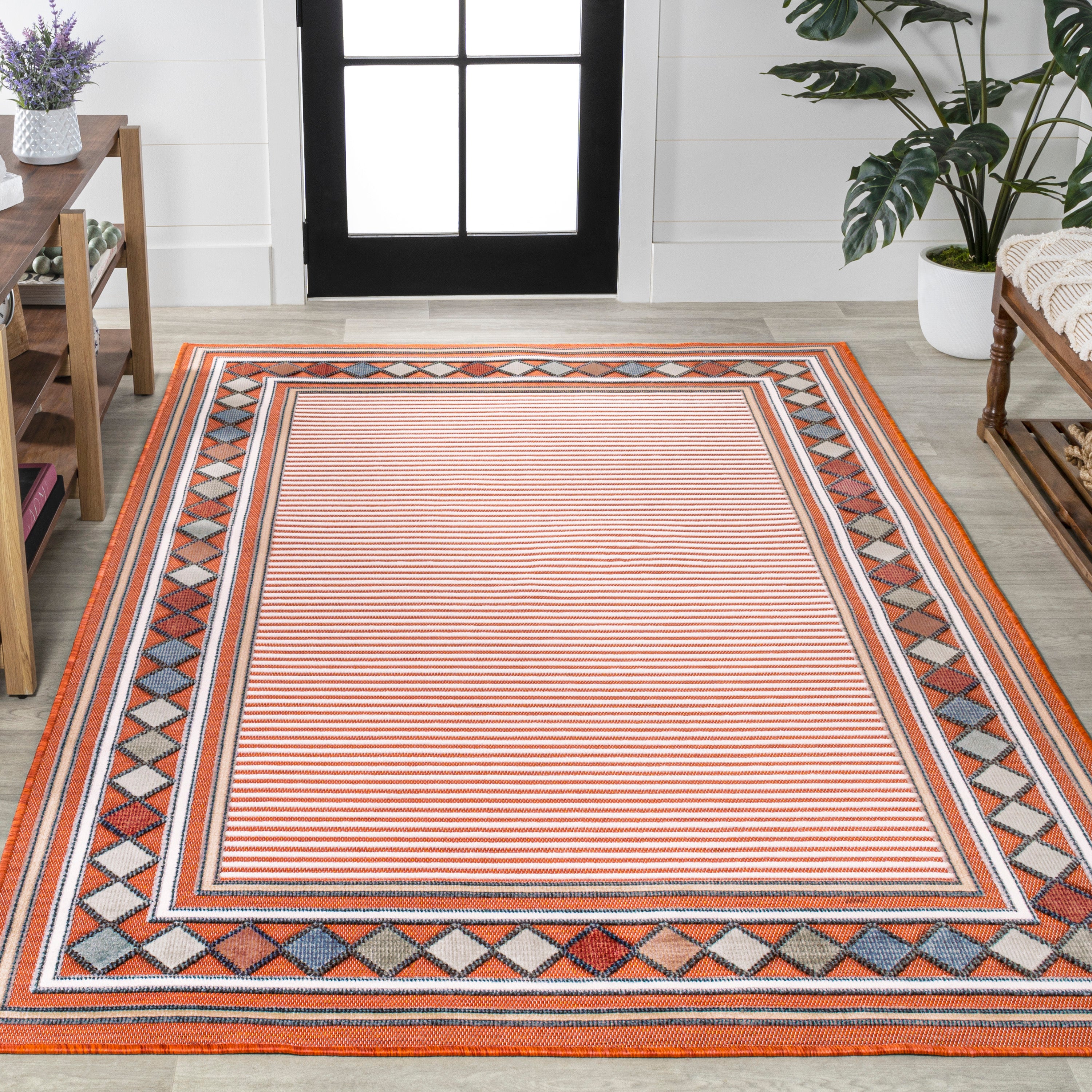 Sebastian High-Low Modern Diamond Border Indoor/Outdoor Area Rug