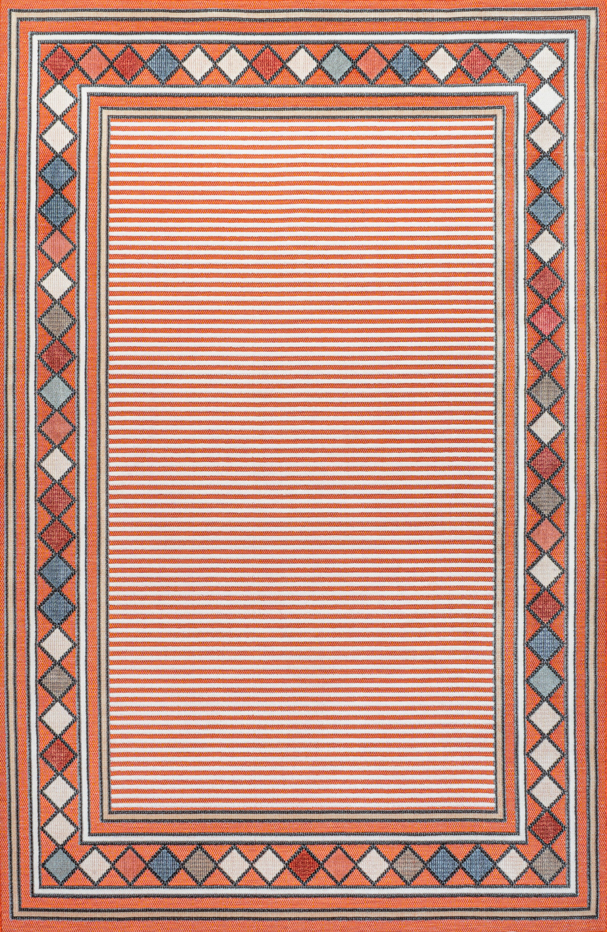 Sebastian High-Low Modern Diamond Border Indoor/Outdoor Area Rug