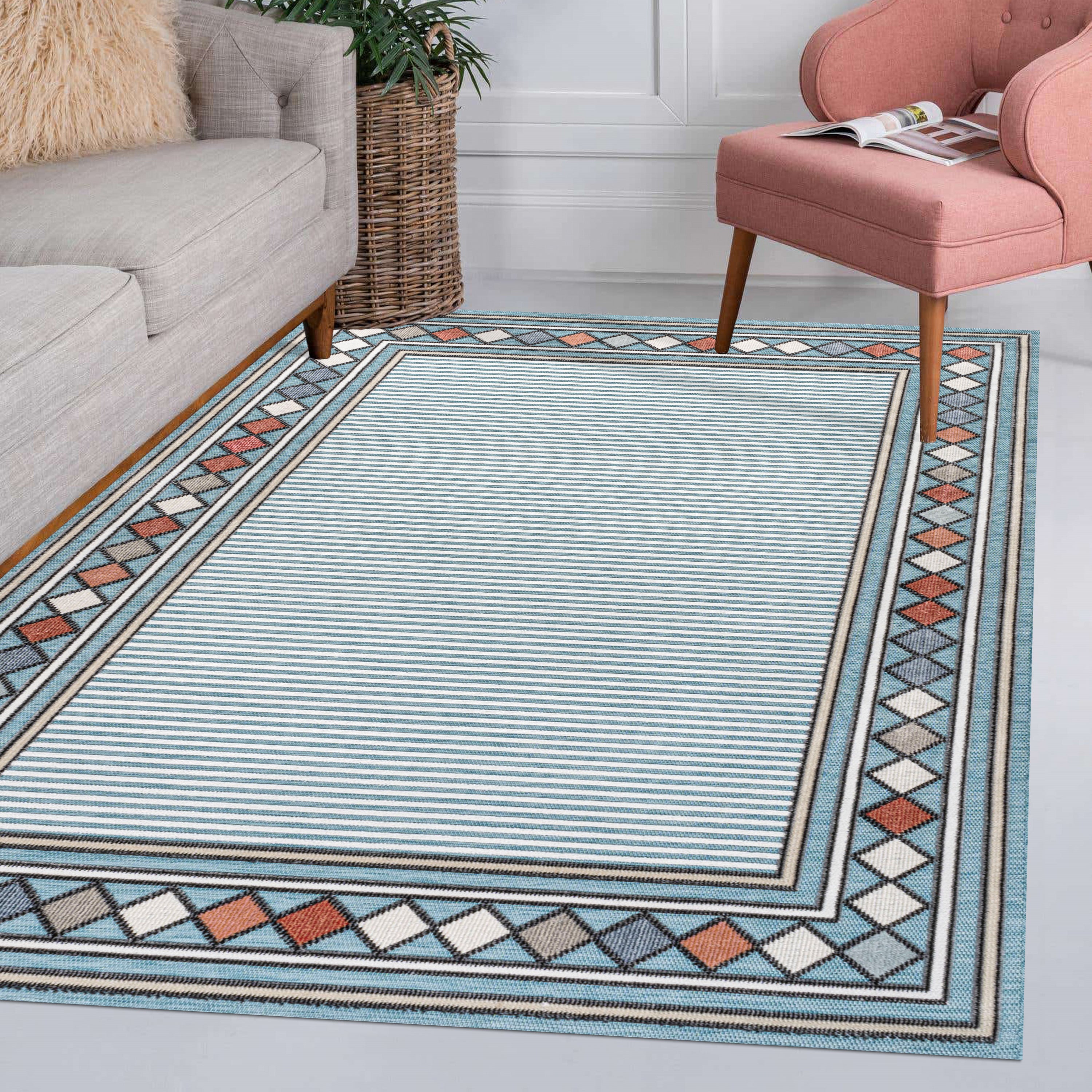 Sebastian High-Low Modern Diamond Border Indoor/Outdoor Area Rug