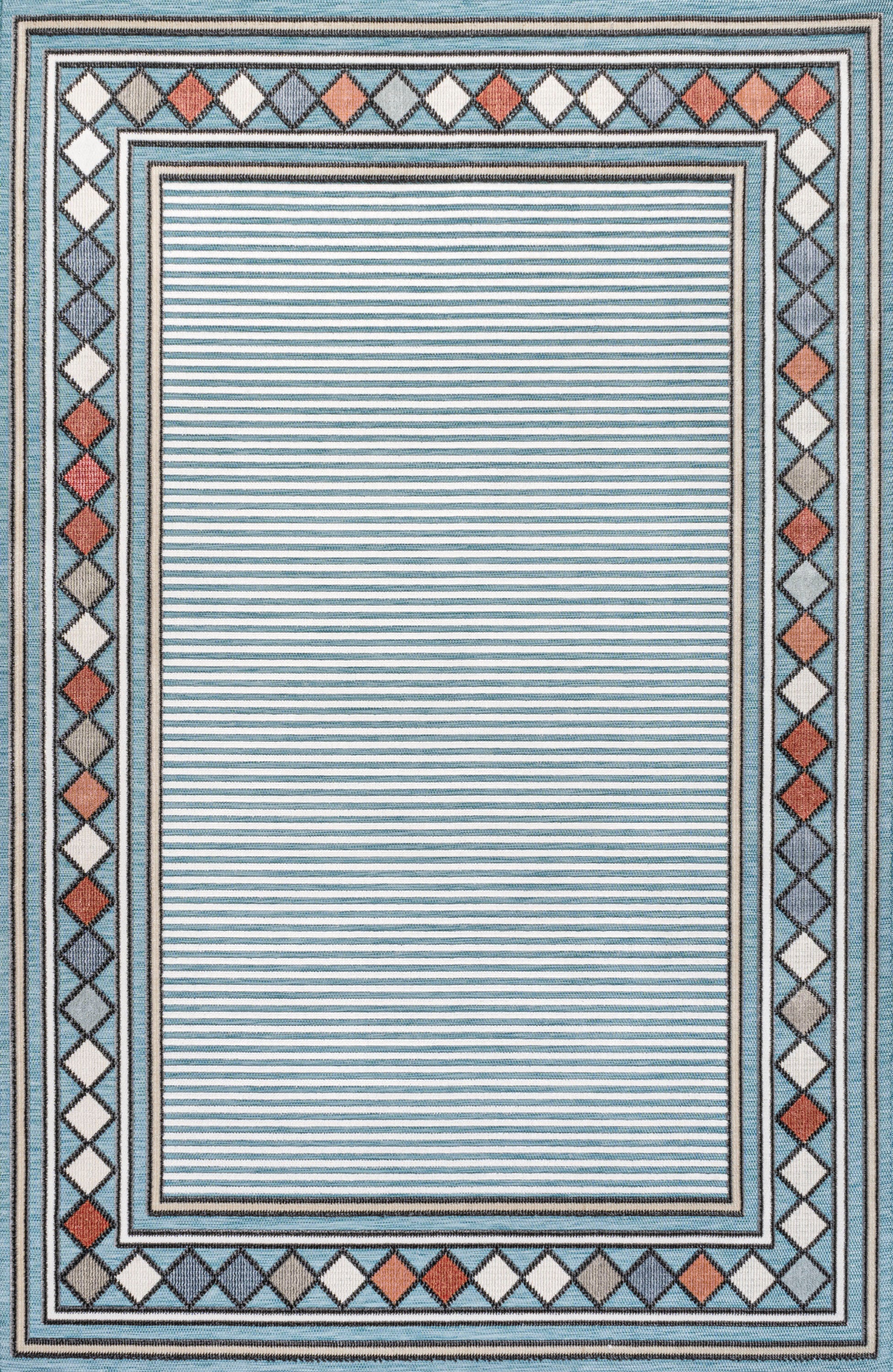 Sebastian High-Low Modern Diamond Border Indoor/Outdoor Area Rug